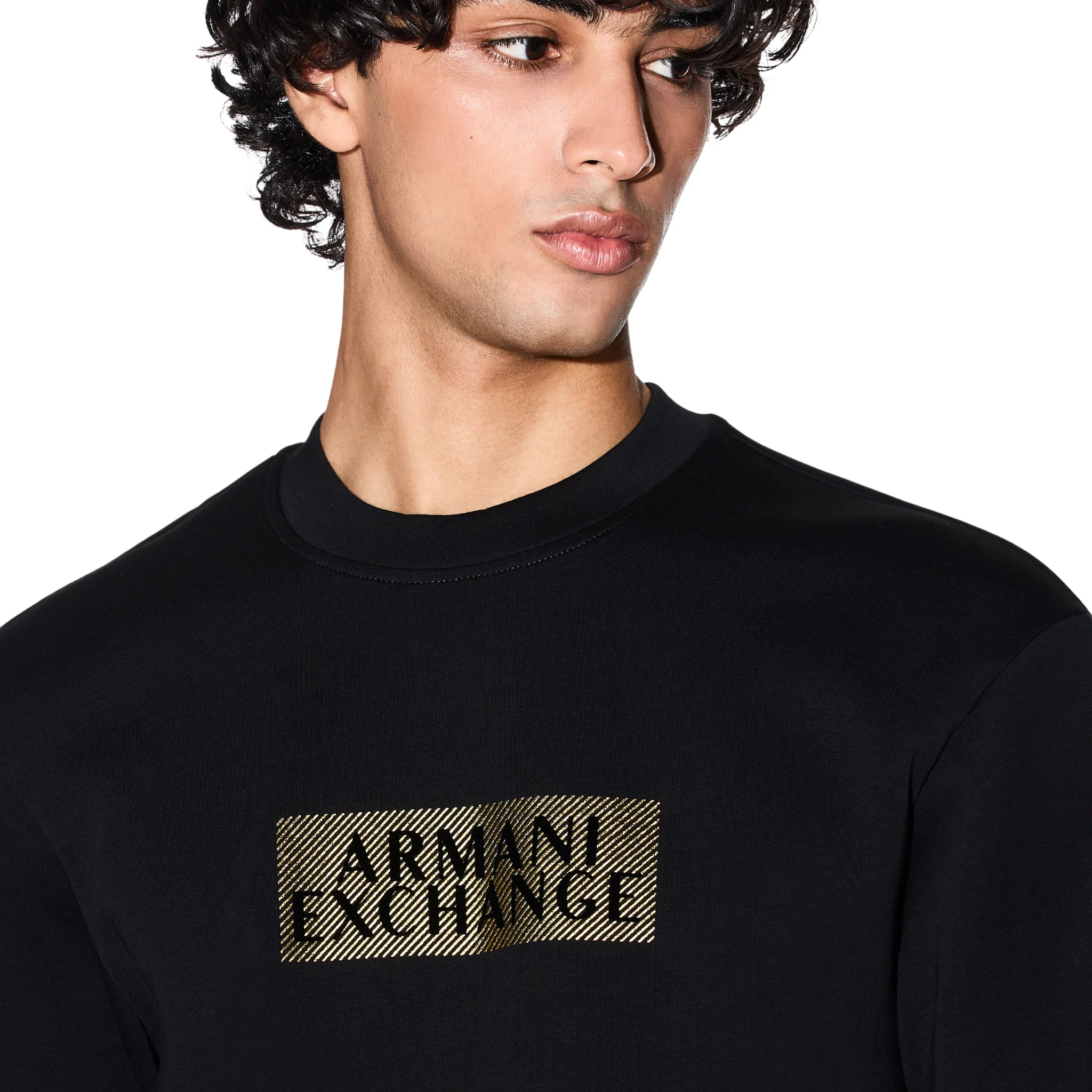 Mens Armani Exchange Black/Diagonal Gold Sweatshirt - Image 2