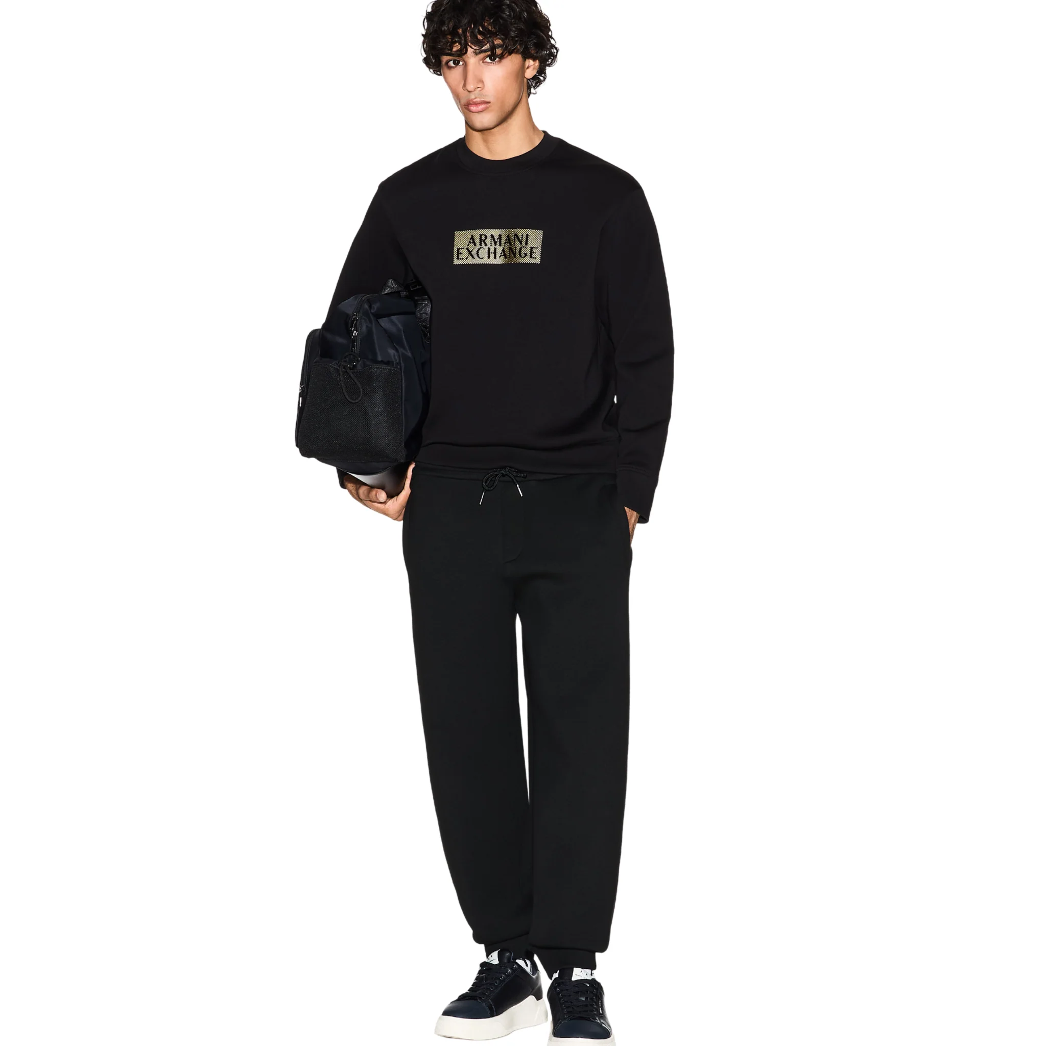 Mens Armani Exchange Black/Diagonal Gold Sweatshirt - Image 4