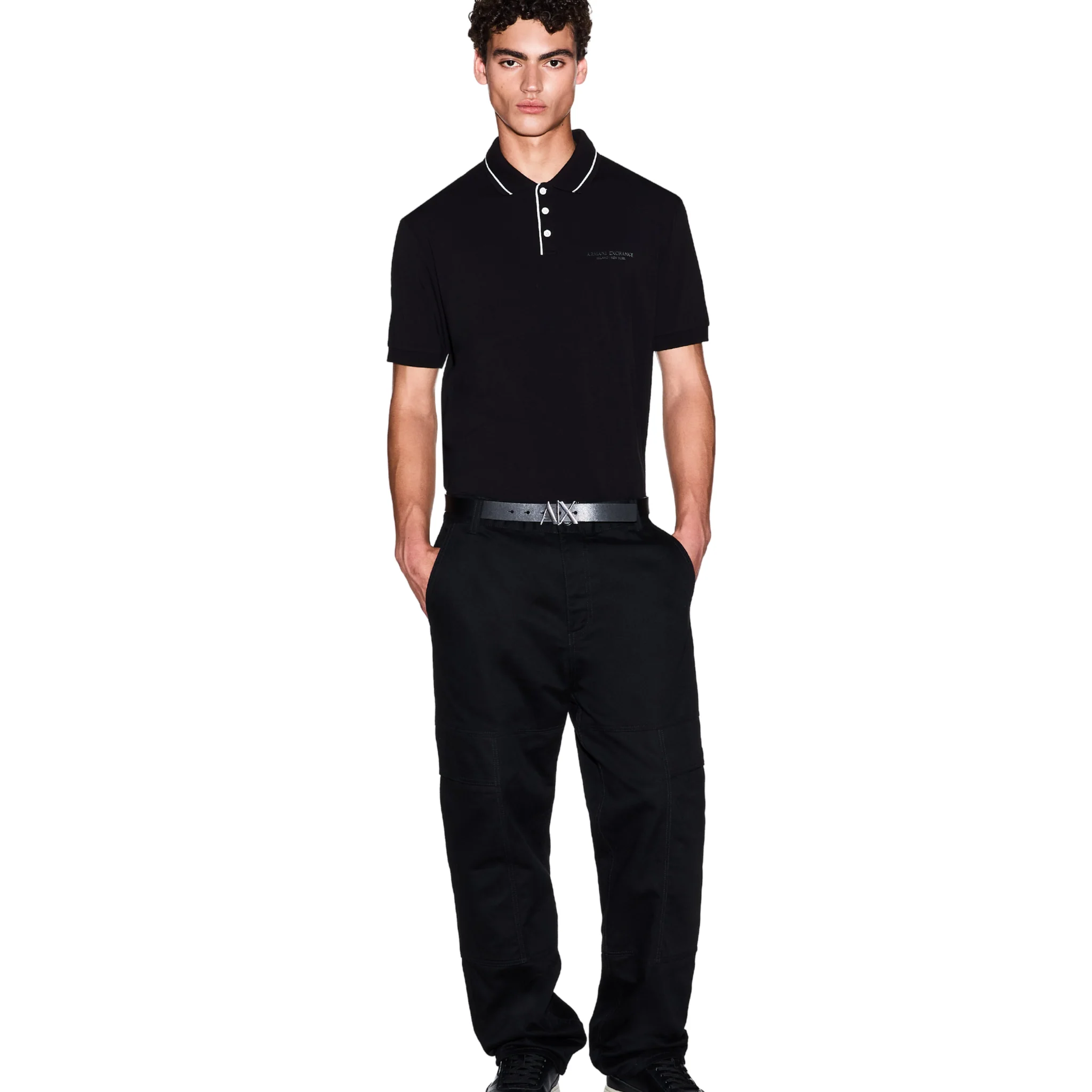 Mens Armani Exchange Black Milano/New York S/s Polo Shirt - Image 3