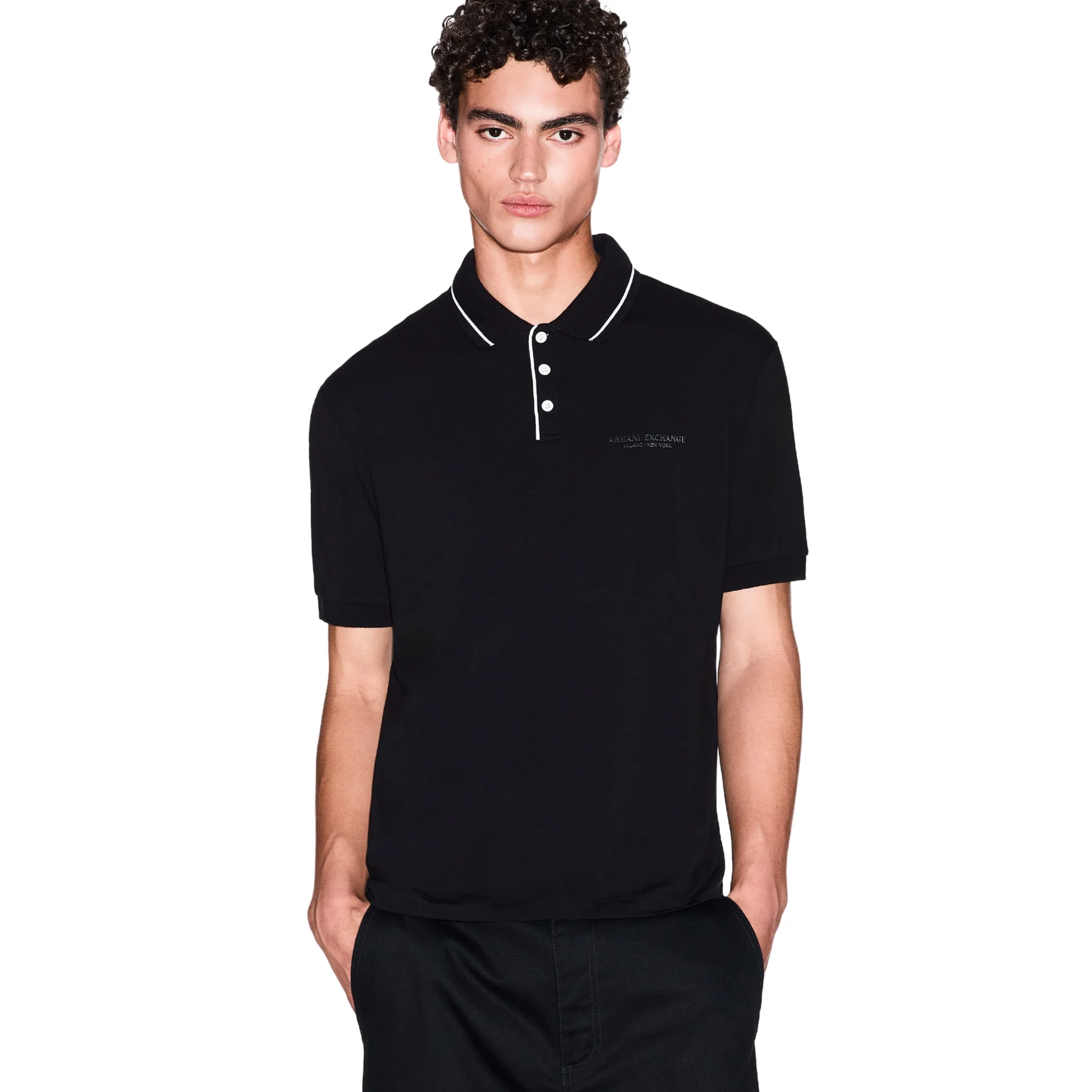 Mens Armani Exchange Black Milano/New York S/s Polo Shirt - Image 4