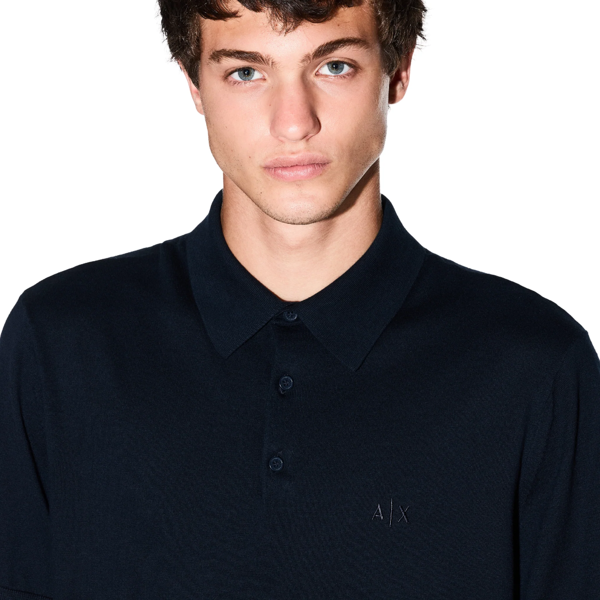 Mens Armani Exchange Navy Knitted S/s Polo Shirt - Image 2