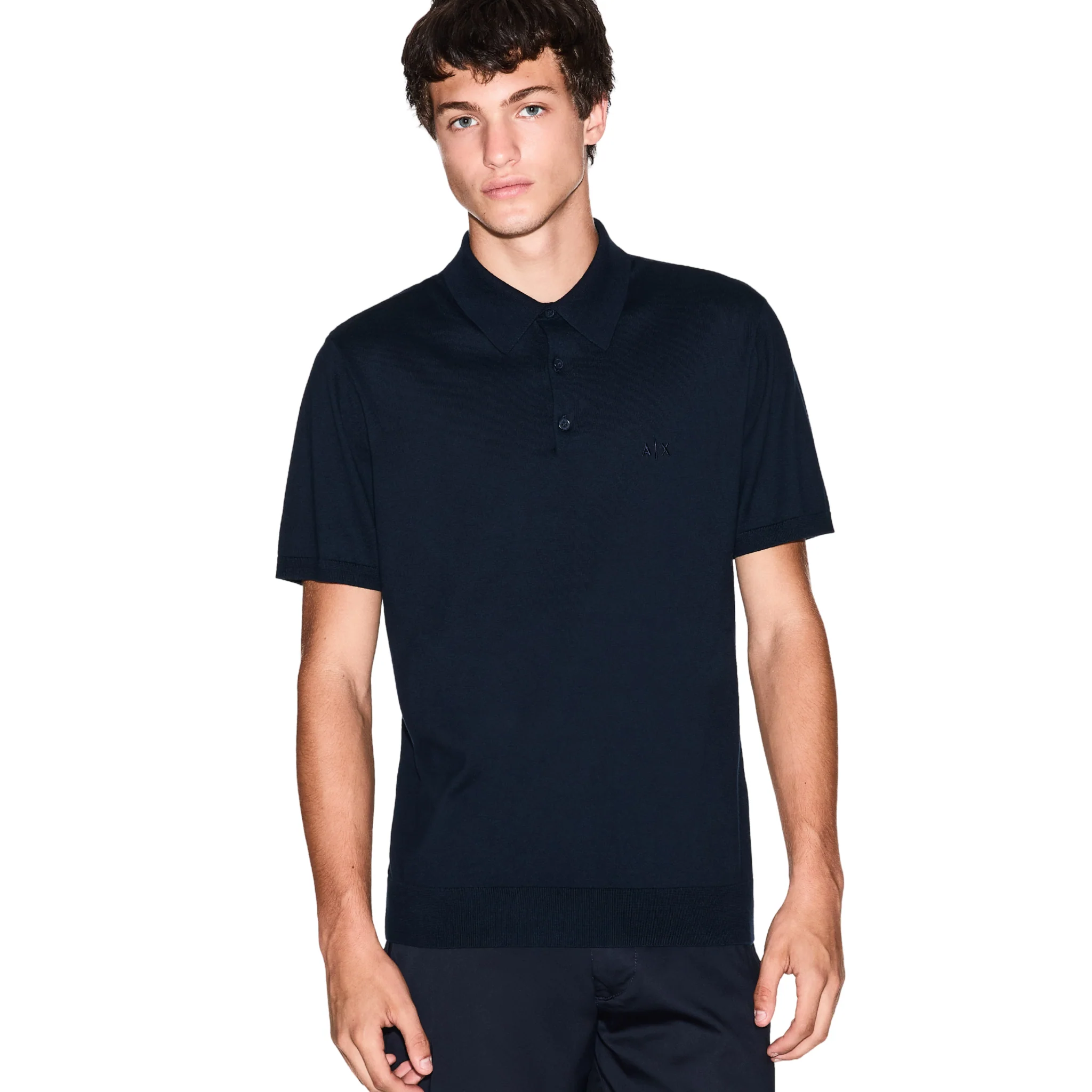 Mens Armani Exchange Navy Knitted S/s Polo Shirt - Image 3