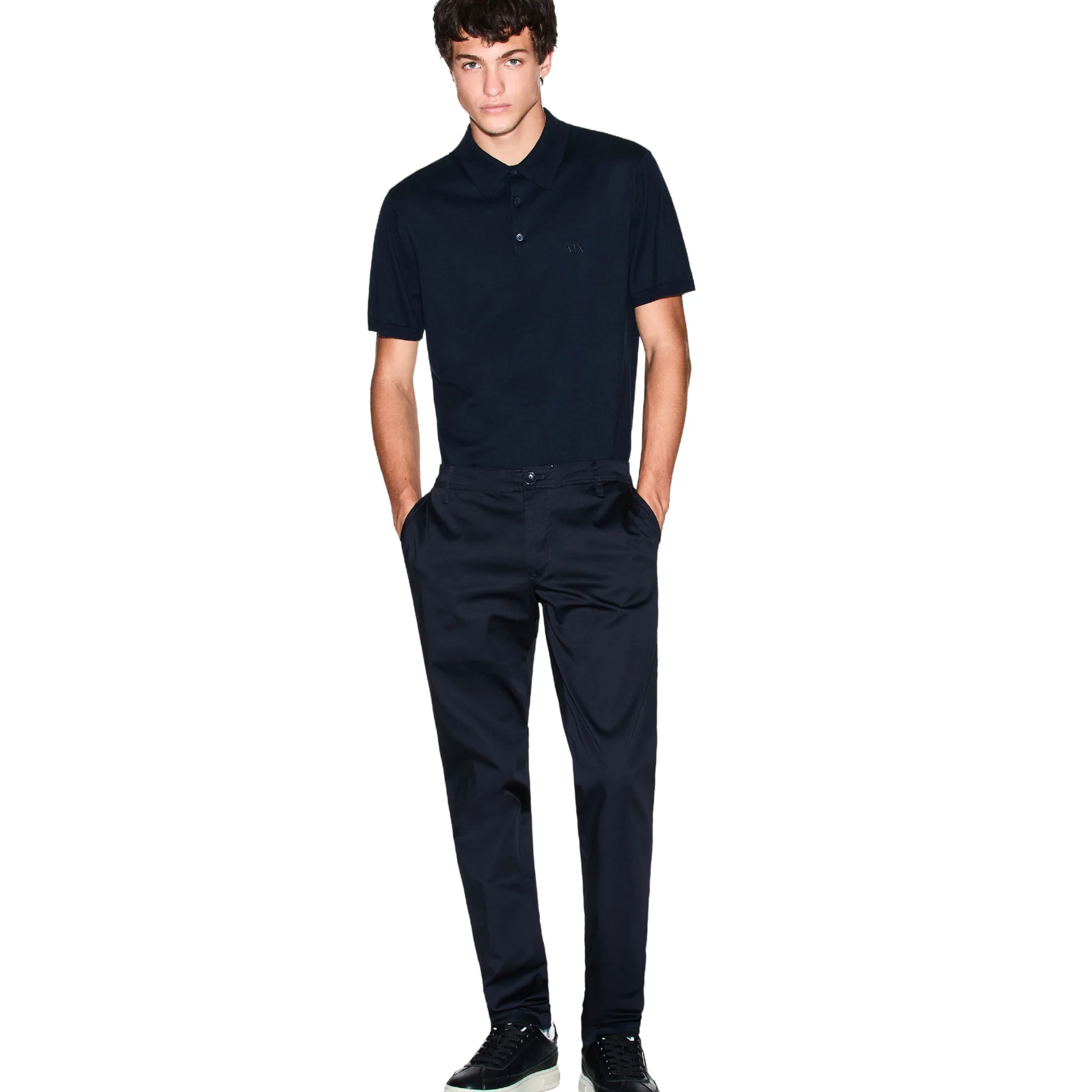 Mens Armani Exchange Navy Knitted S/s Polo Shirt - Image 4