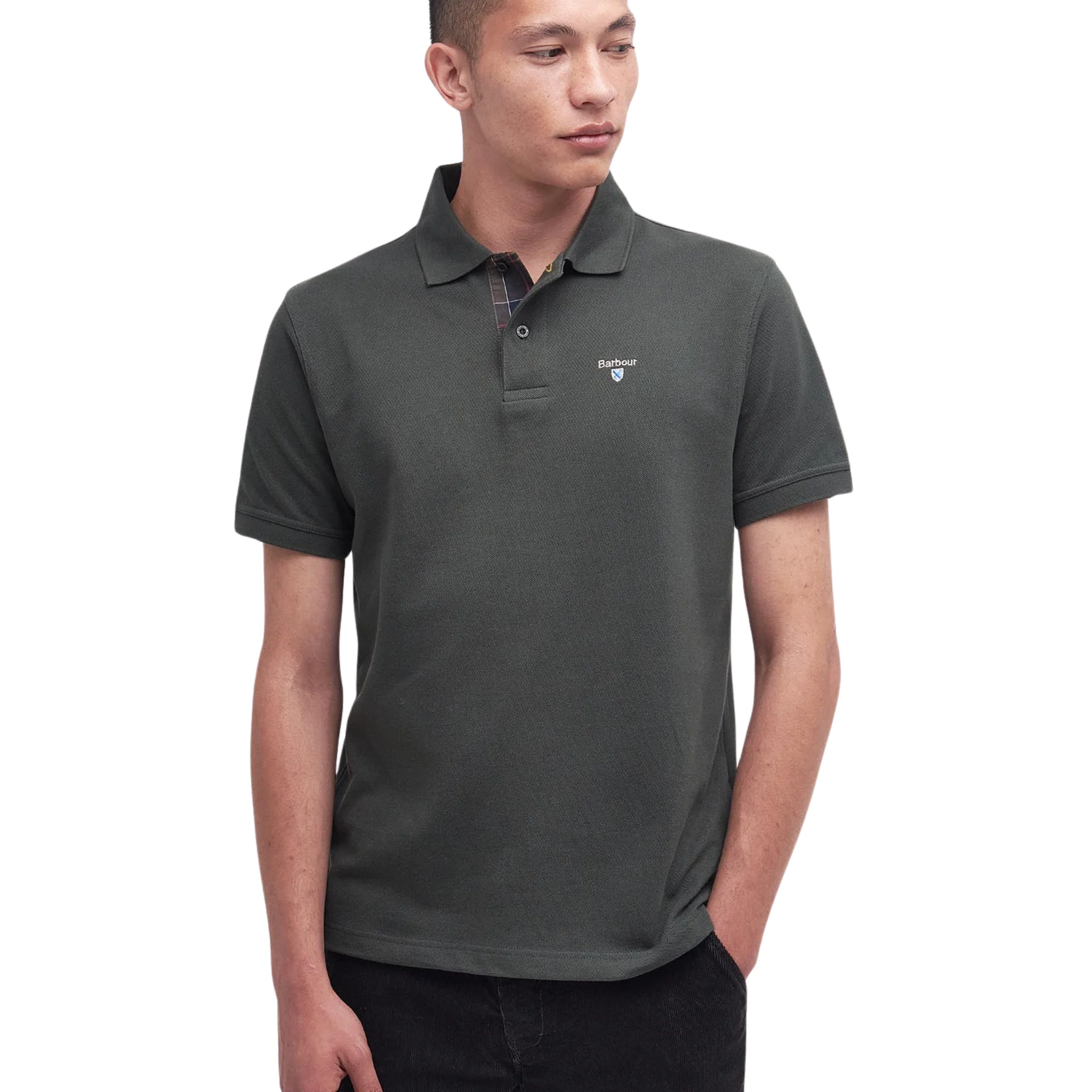 Mens Barbour Forest Green Tartan Pique S/s Polo Shirt - Image 2
