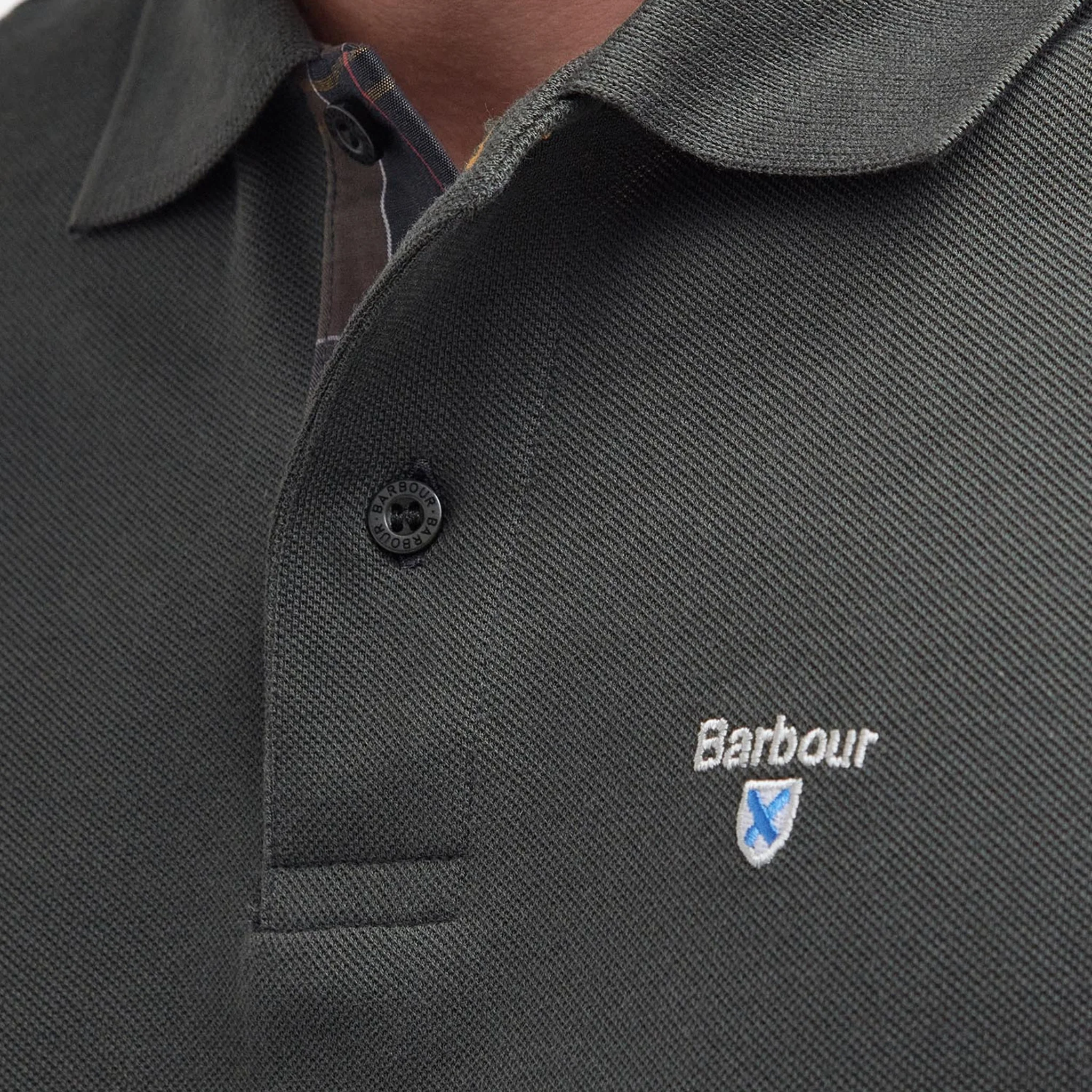 Mens Barbour Forest Green Tartan Pique S/s Polo Shirt - Image 4