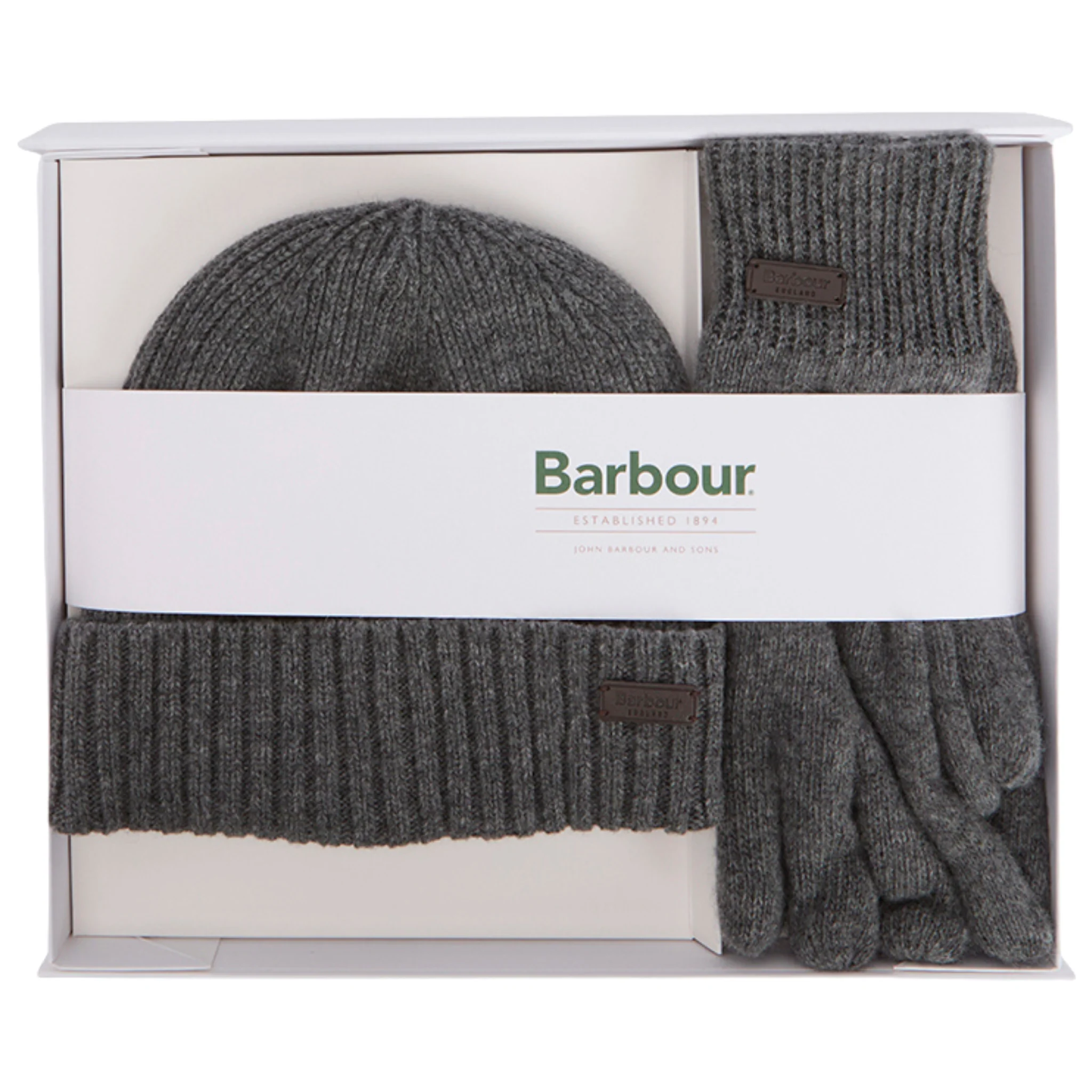 Mens Barbour Grey Carlton Beanie & Gloves Gift Set - Image 2