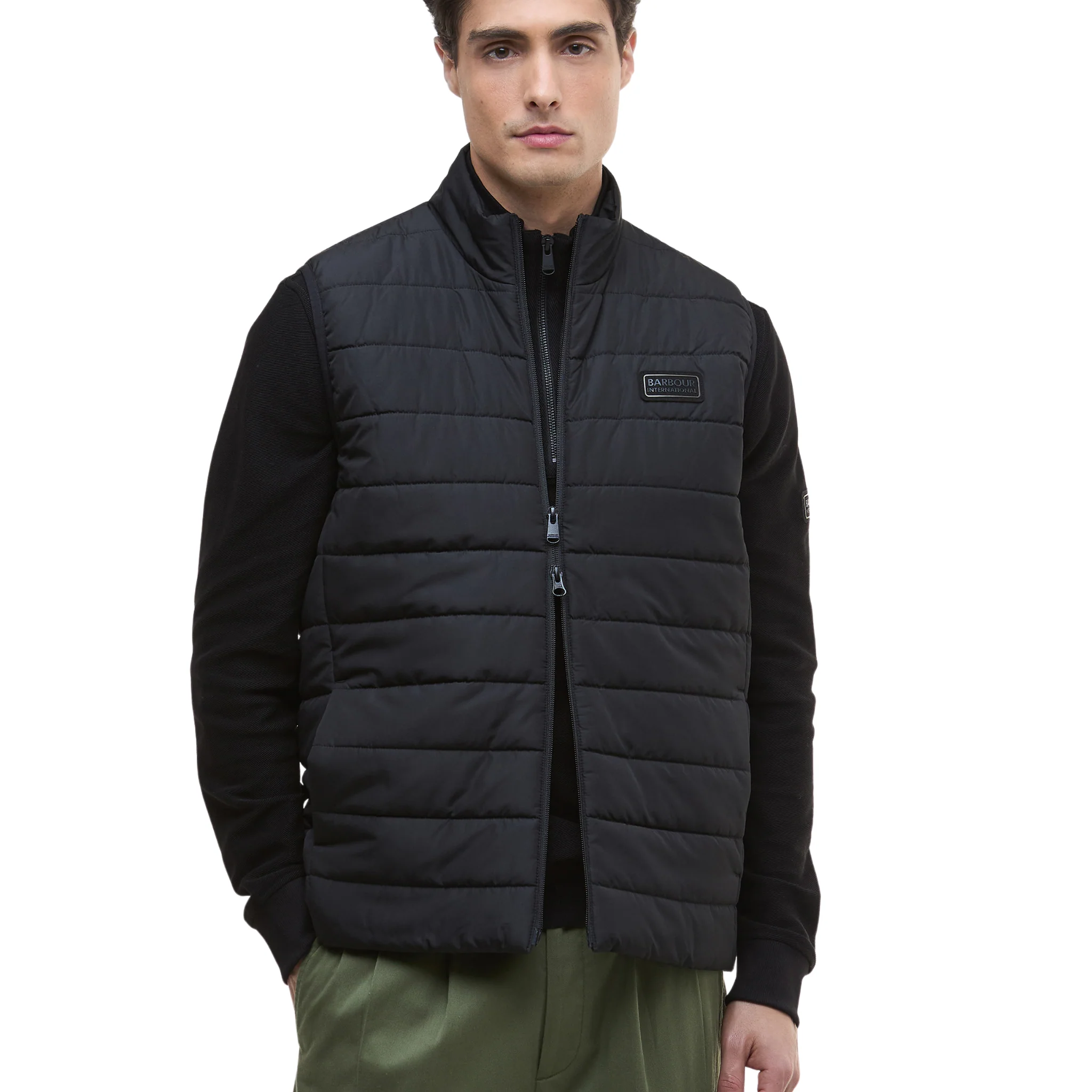 Mens Barbour International Black Aldon Quilted Gilet - Image 2