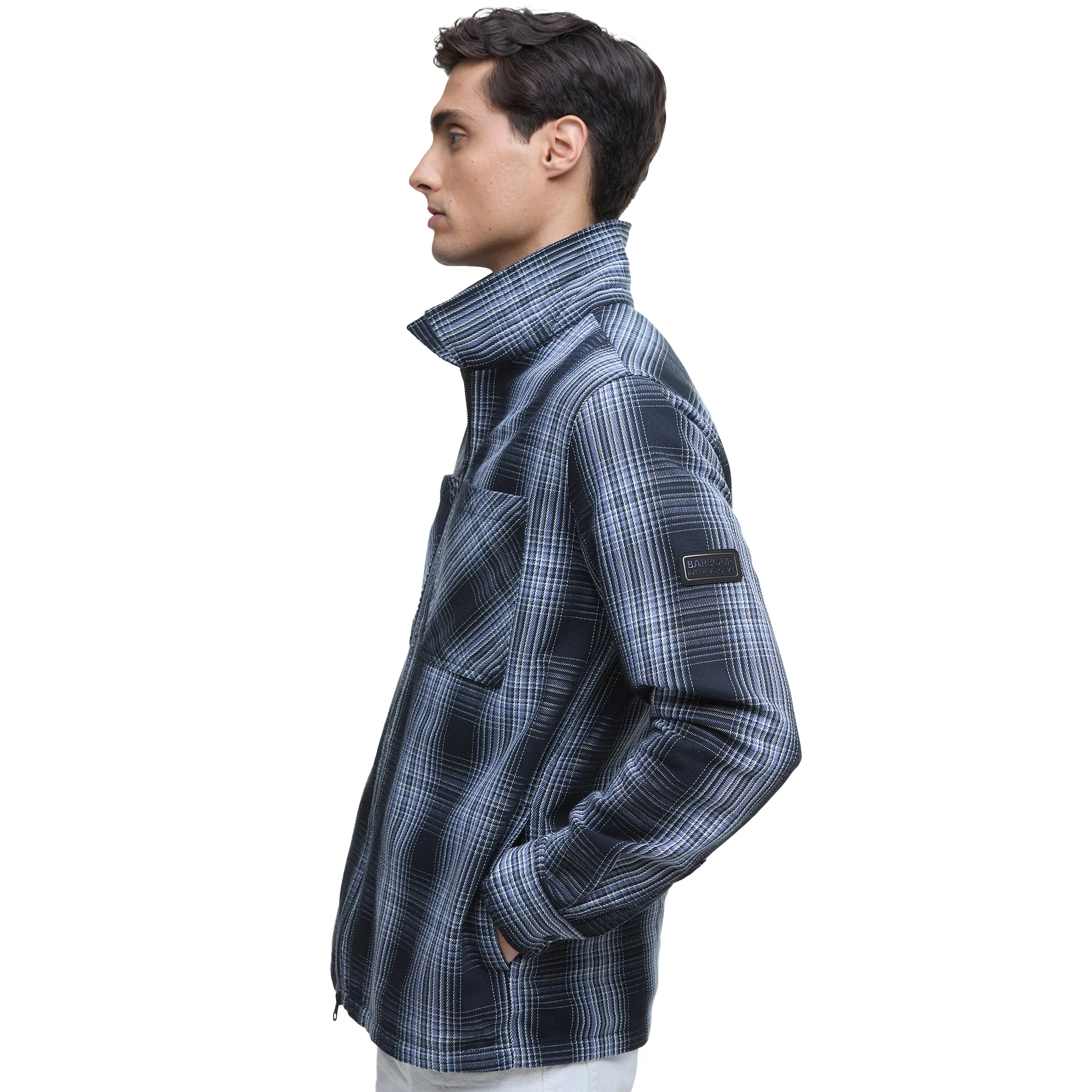 Mens Barbour International Black Arne Checked Zip Overshirt - Image 4