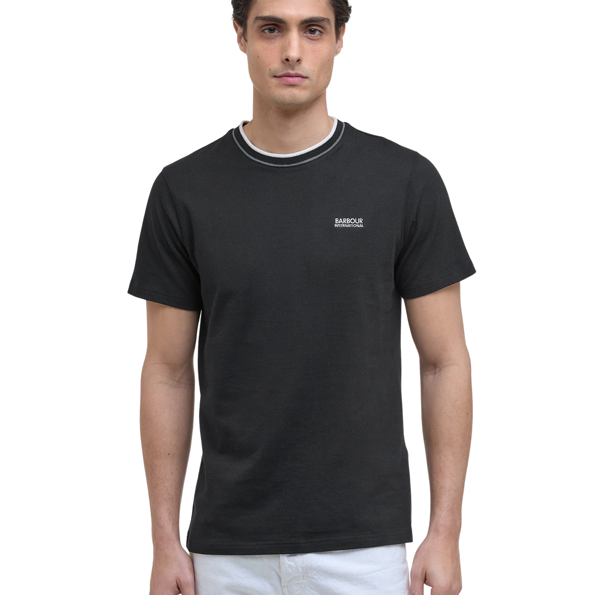 Mens Barbour International Black Buxton Tipped S/s T Shirt - Image 2