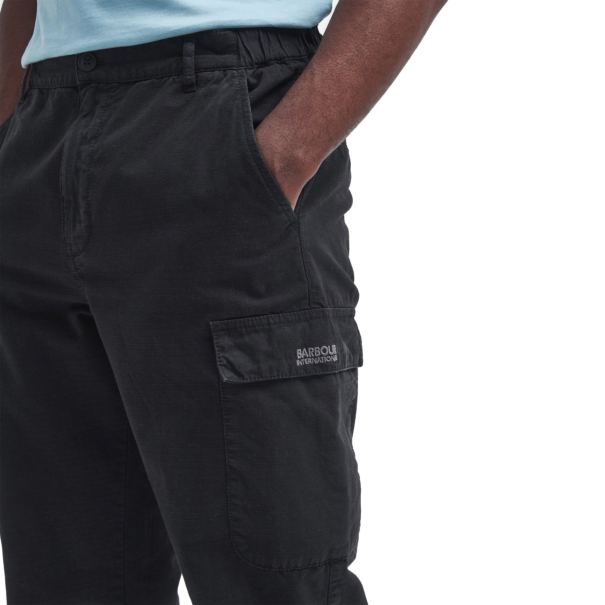 Mens Barbour International Black Ripstop Cargo Trousers - Image 3