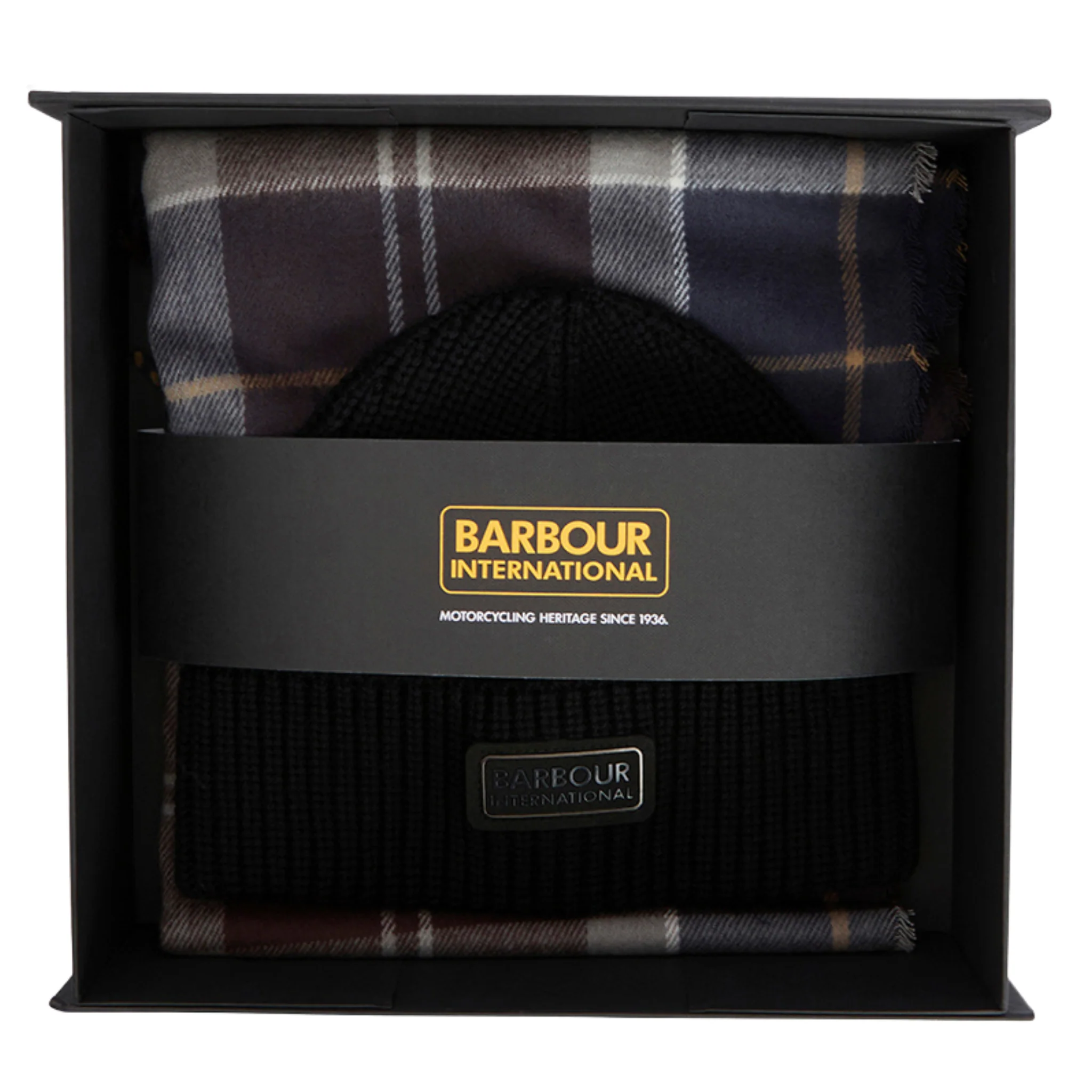 Mens Barbour International Black Sweeper Beanie & Scarf Gift Set - Image 2