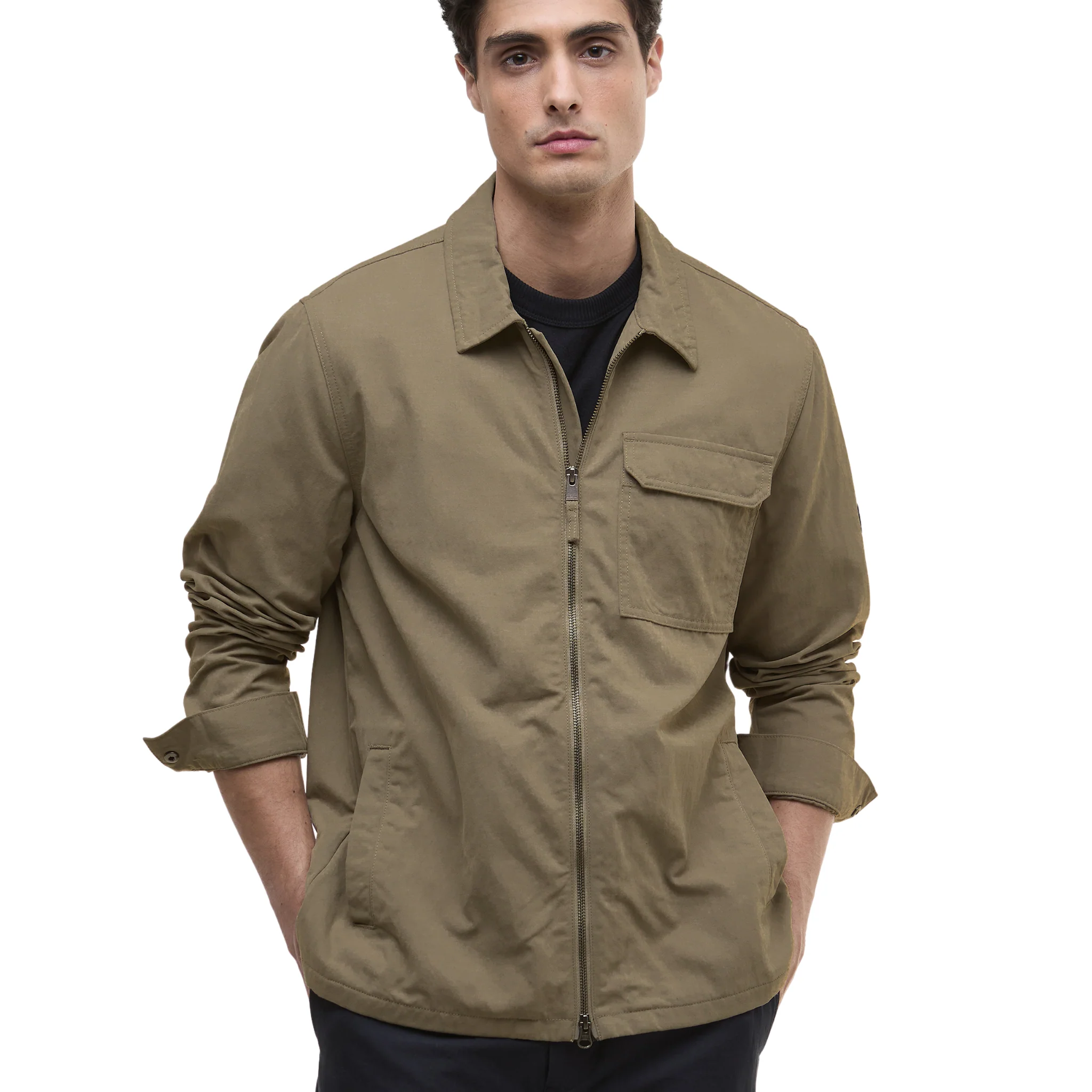 Mens Barbour International Brindle Maze Peached Zip Overshirt - Image 2