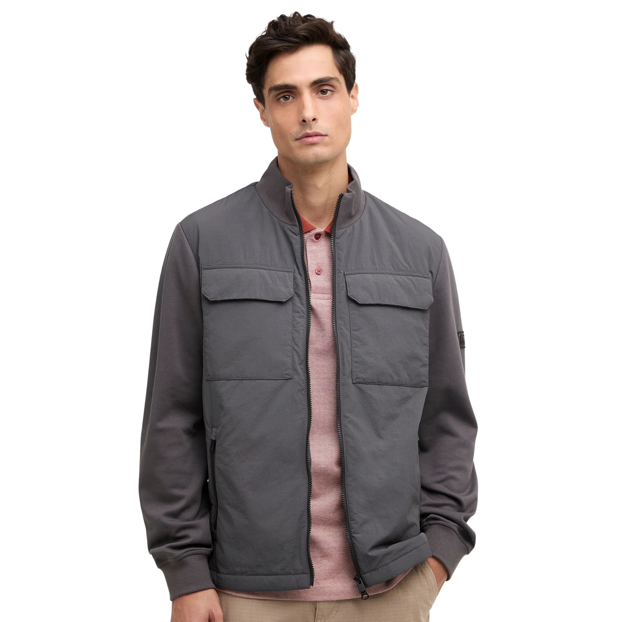 Mens Barbour International Charcoal Ethan Quilted Sweat Jacket - Image 2