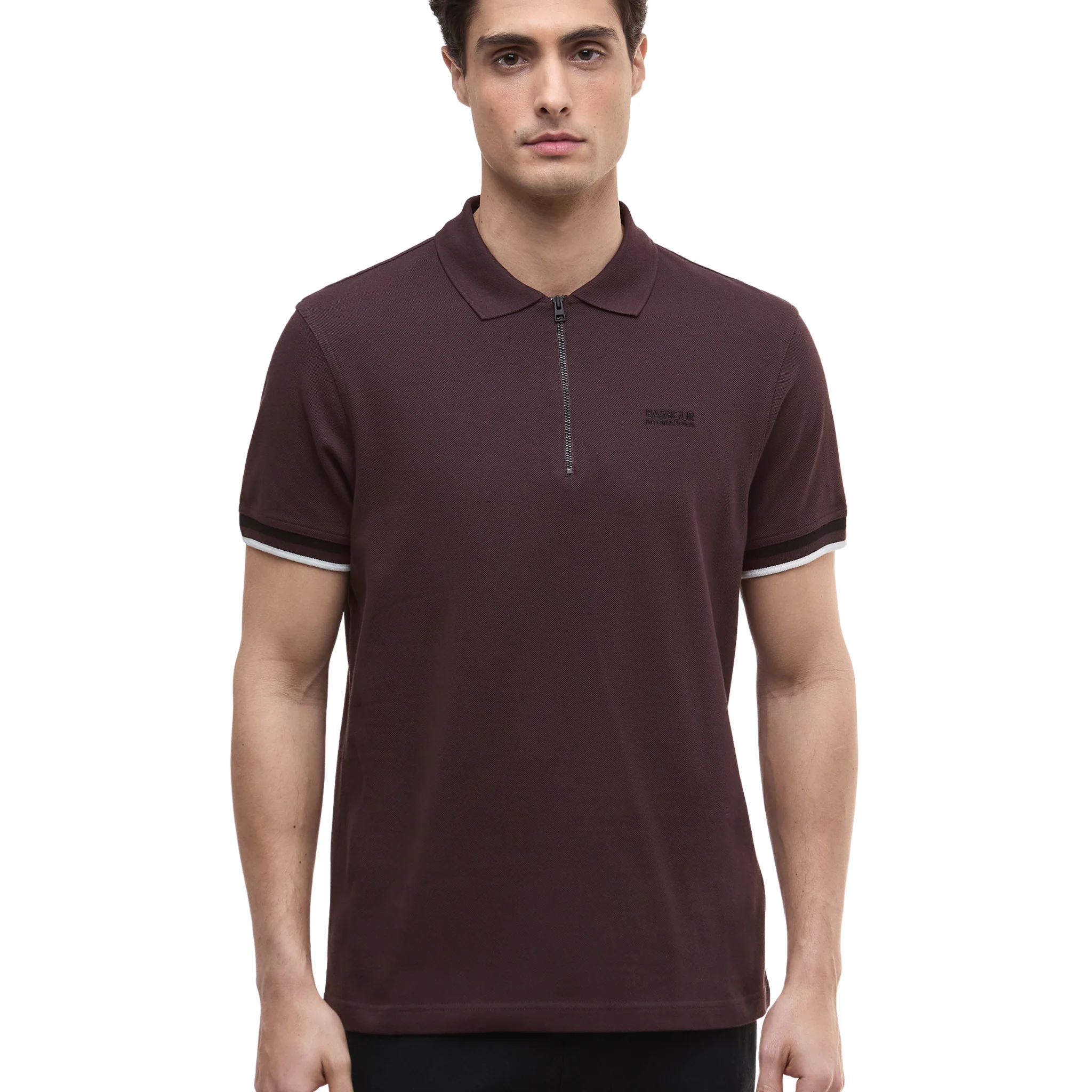 Mens Barbour International Java Red Buxton Zip Neck S/s Polo - Image 2