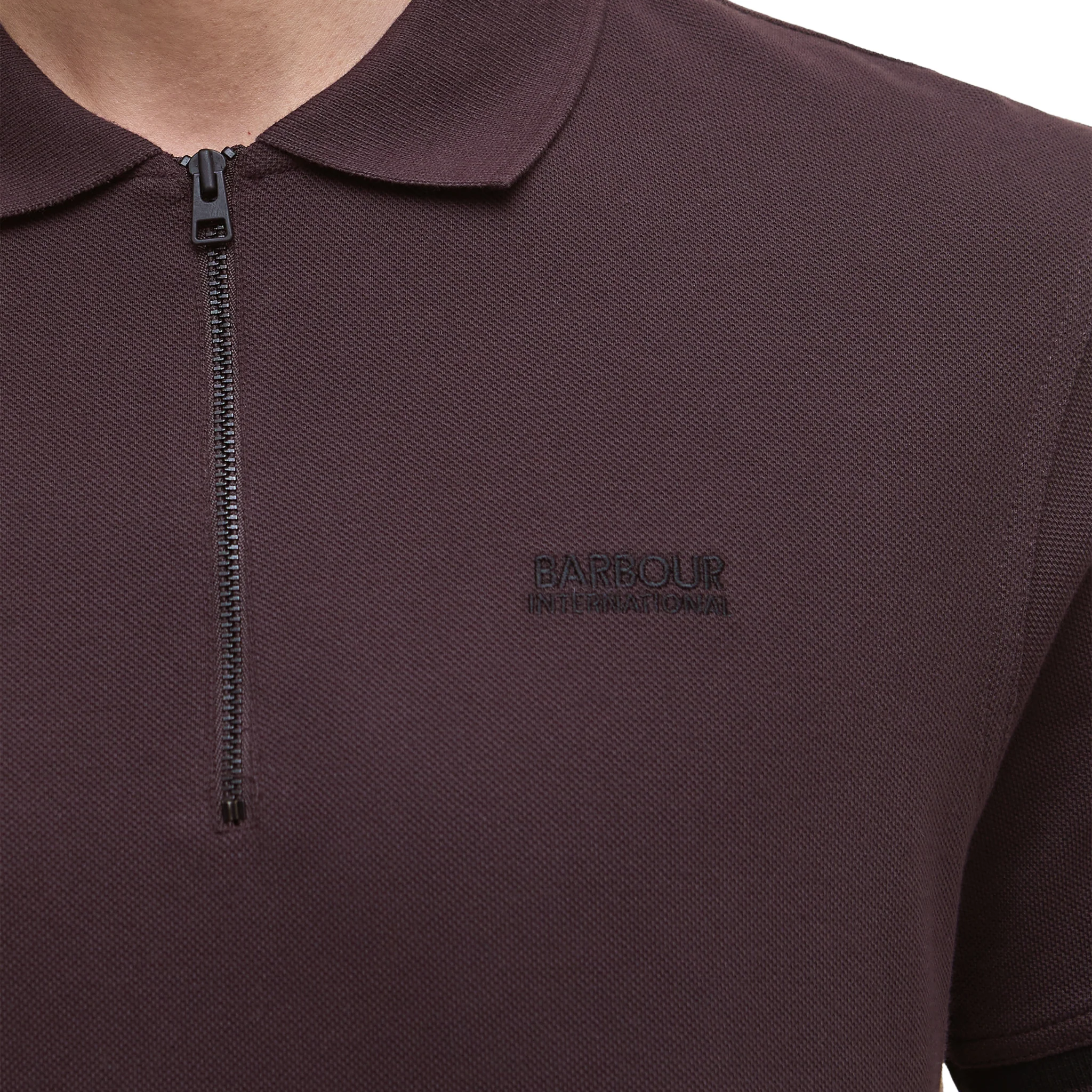 Mens Barbour International Java Red Buxton Zip Neck S/s Polo - Image 4