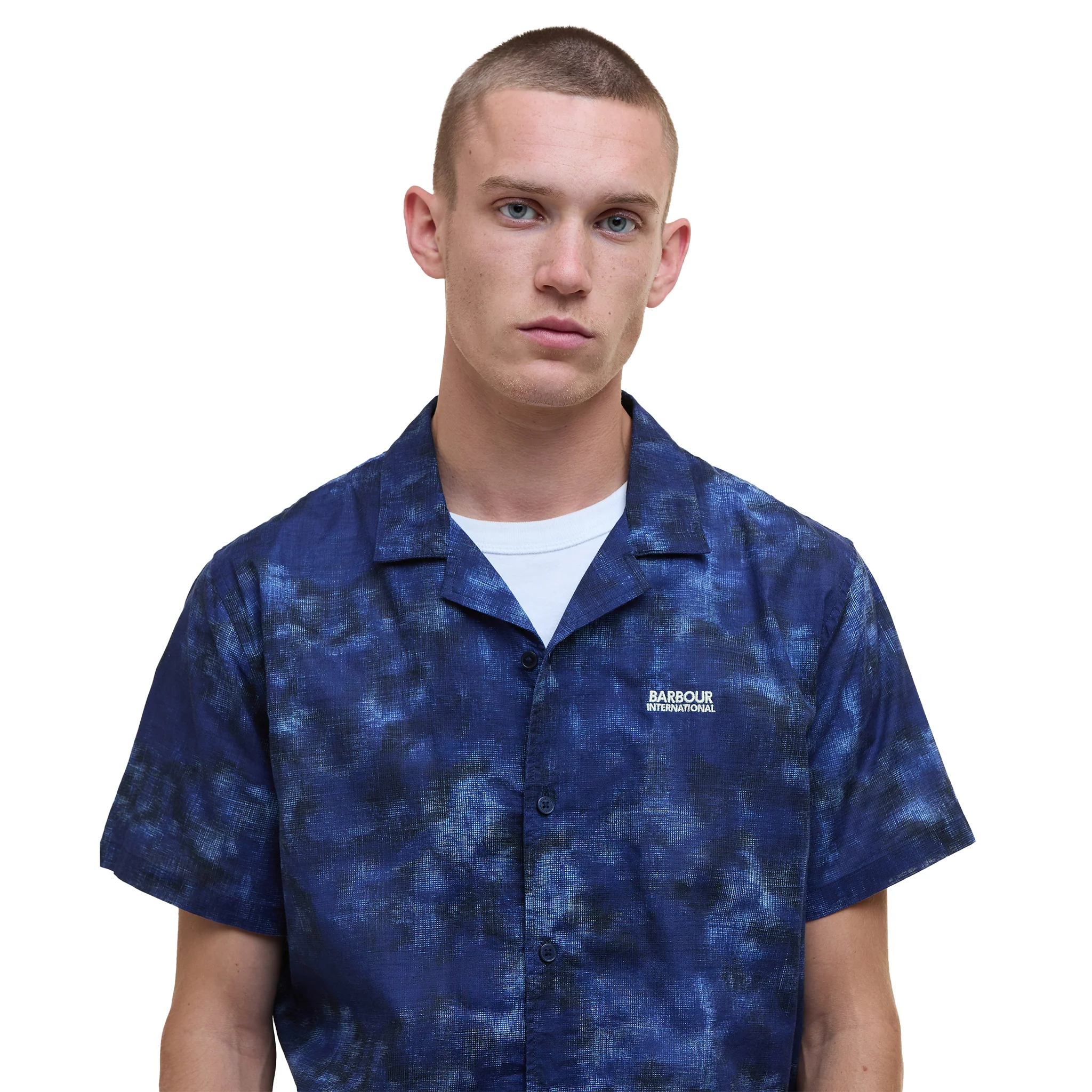 Mens Barbour International Midnight Blue Camo Ikat Summer S/s Shirt - Image 4