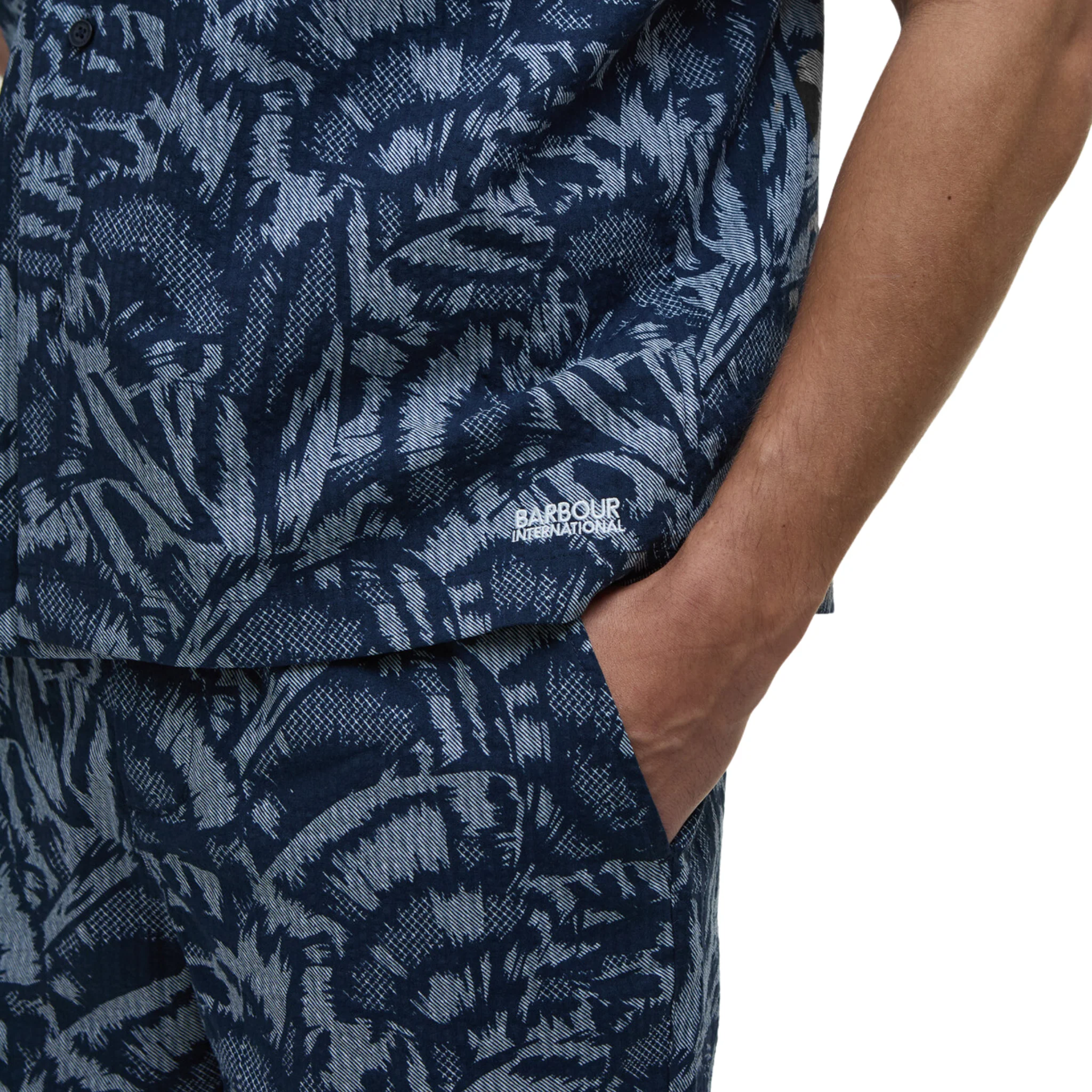 Mens Barbour International Navy Kew Printed S/s Shirt - Image 4