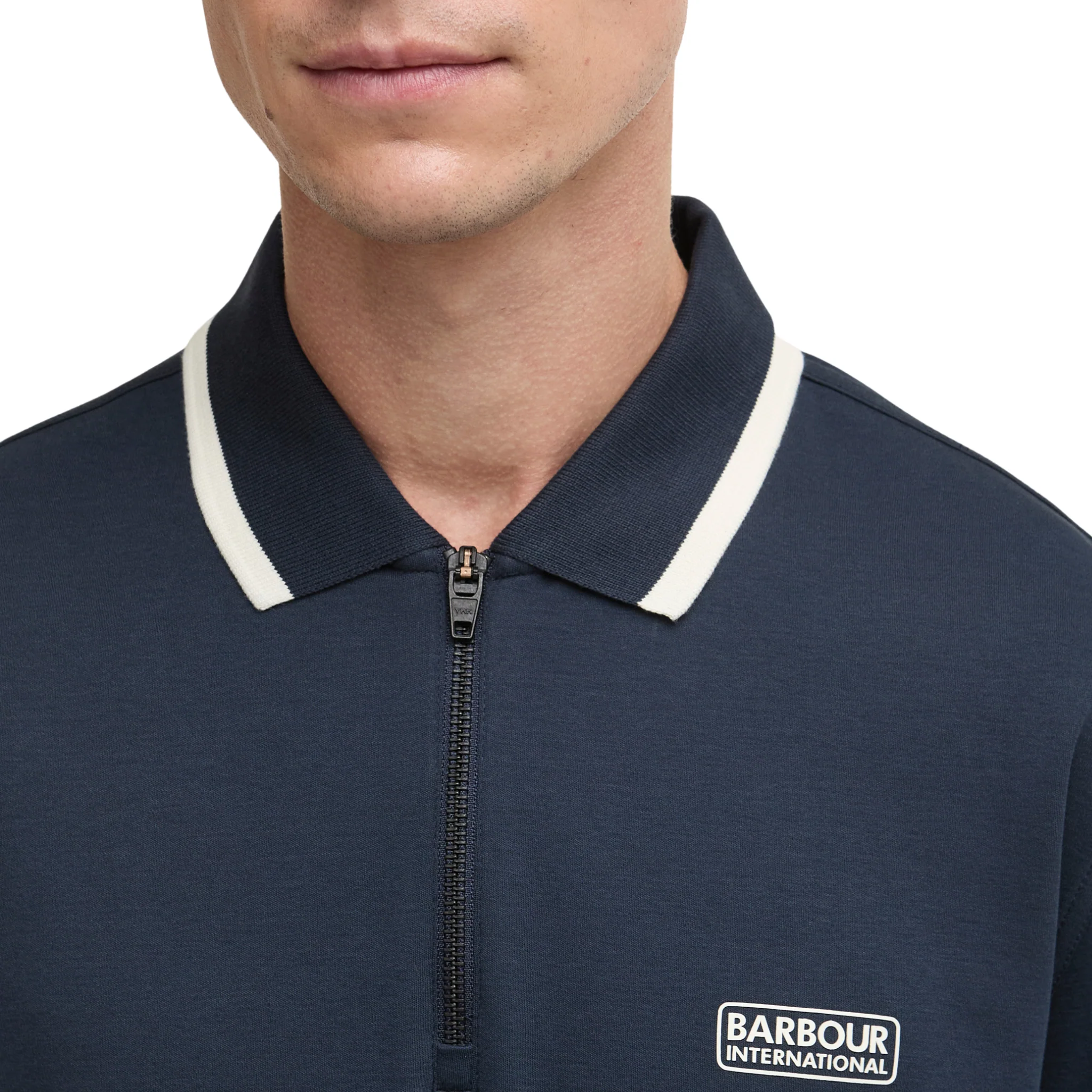 Mens Barbour International Navy Panter Zip S/s Polo - Image 4