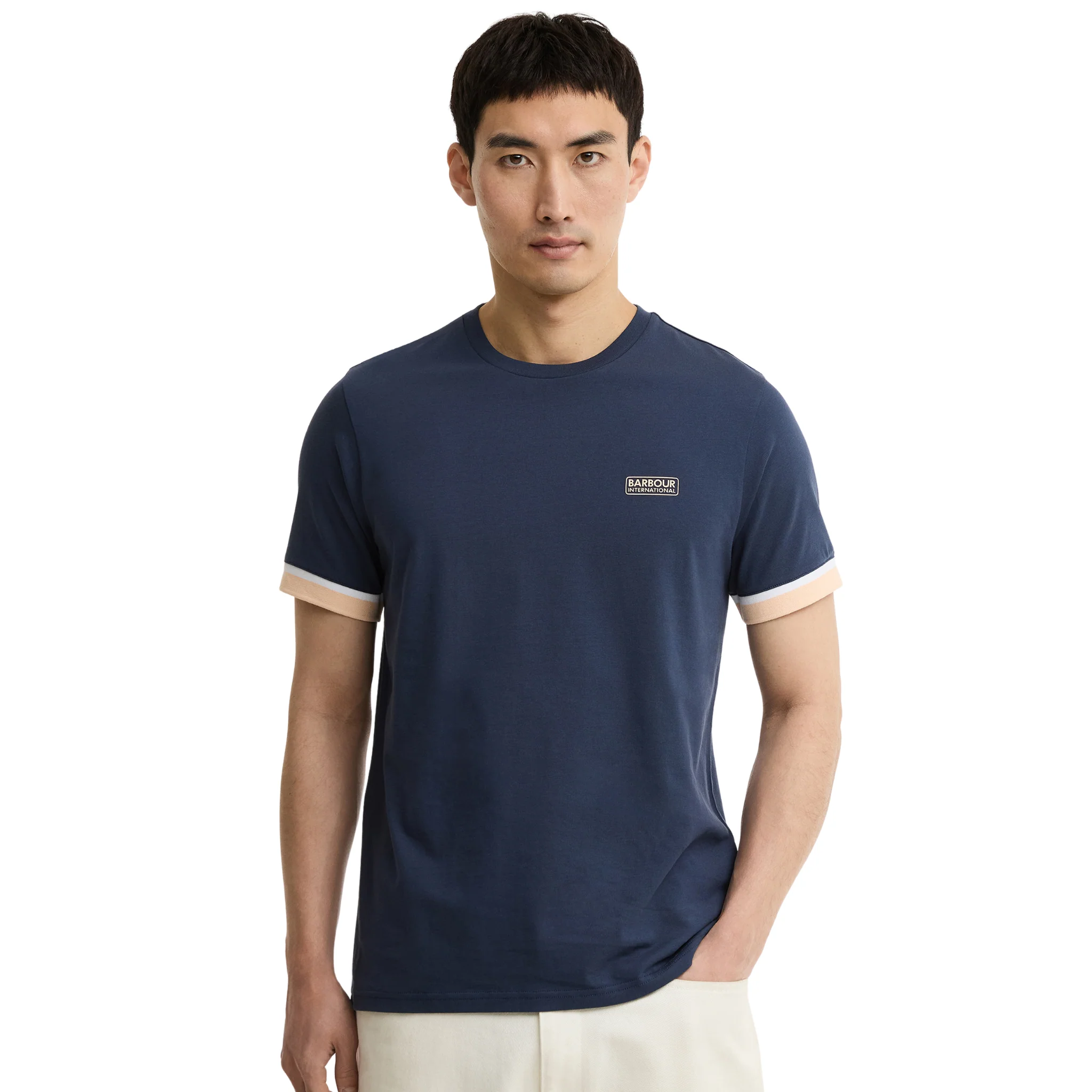 Mens Barbour International Oxford Navy Deep Cuff Evan S/s T Shirt - Image 2