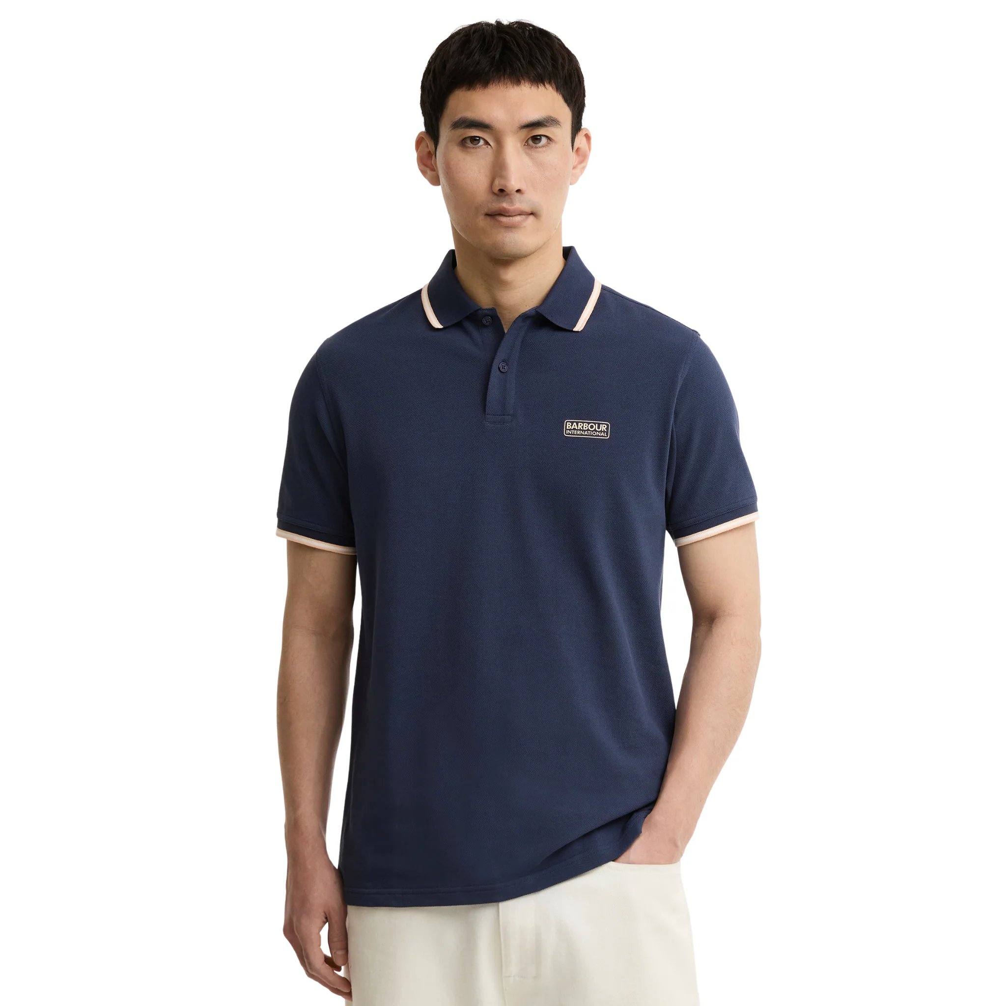 Mens Barbour International Oxford Navy Evan Tipped S/s Polo Shirt - Image 2