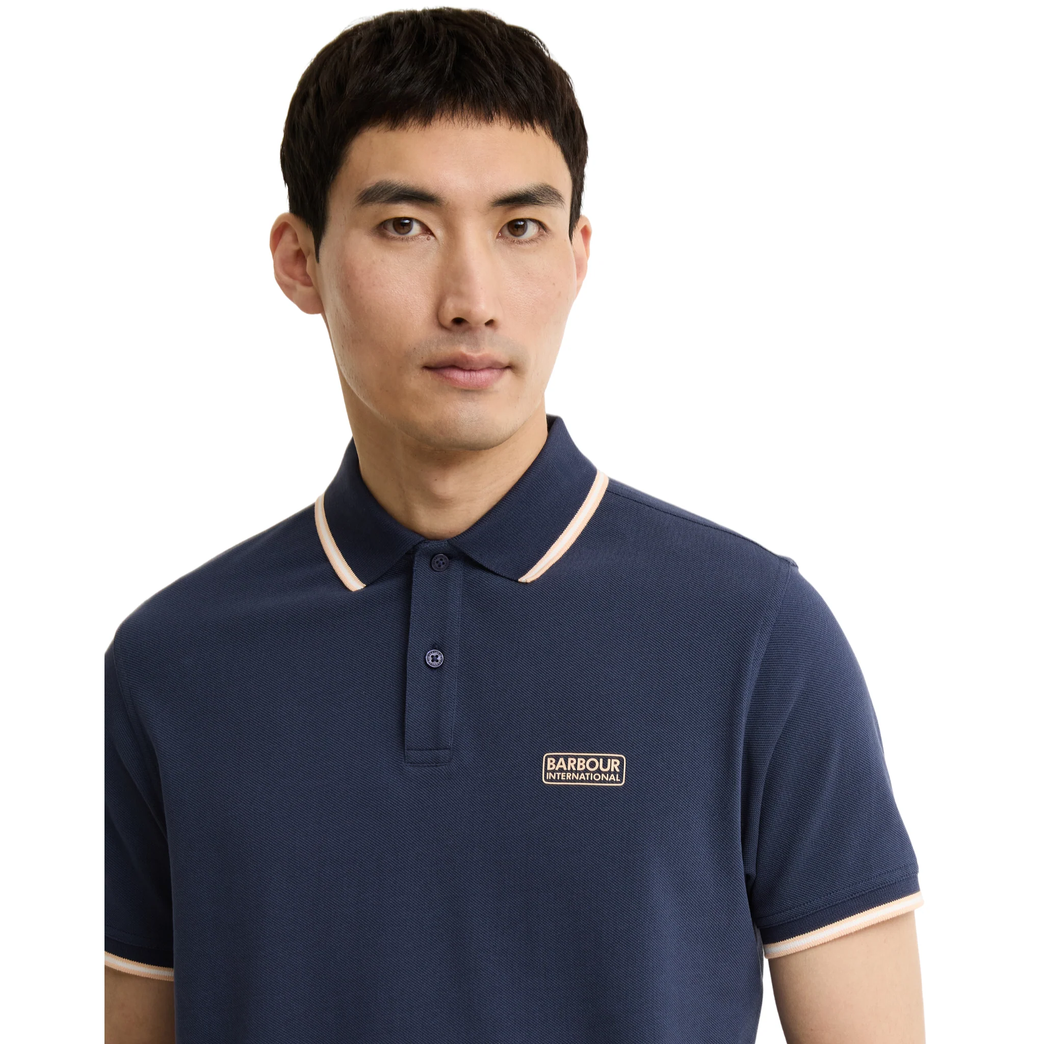 Mens Barbour International Oxford Navy Evan Tipped S/s Polo Shirt - Image 4