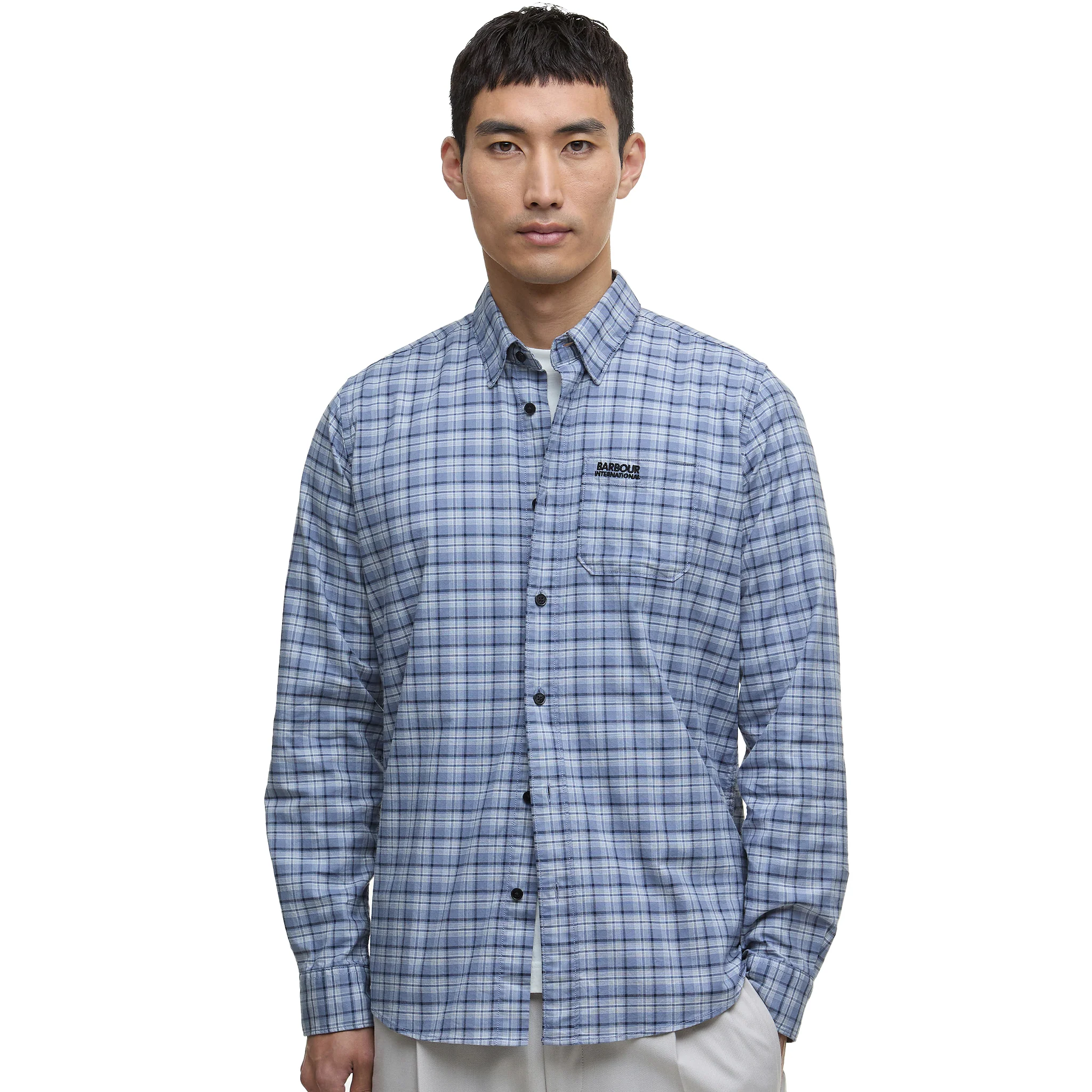 Mens Barbour International Washed Blue Hawks Check Oxford L/s Shirt - Image 2