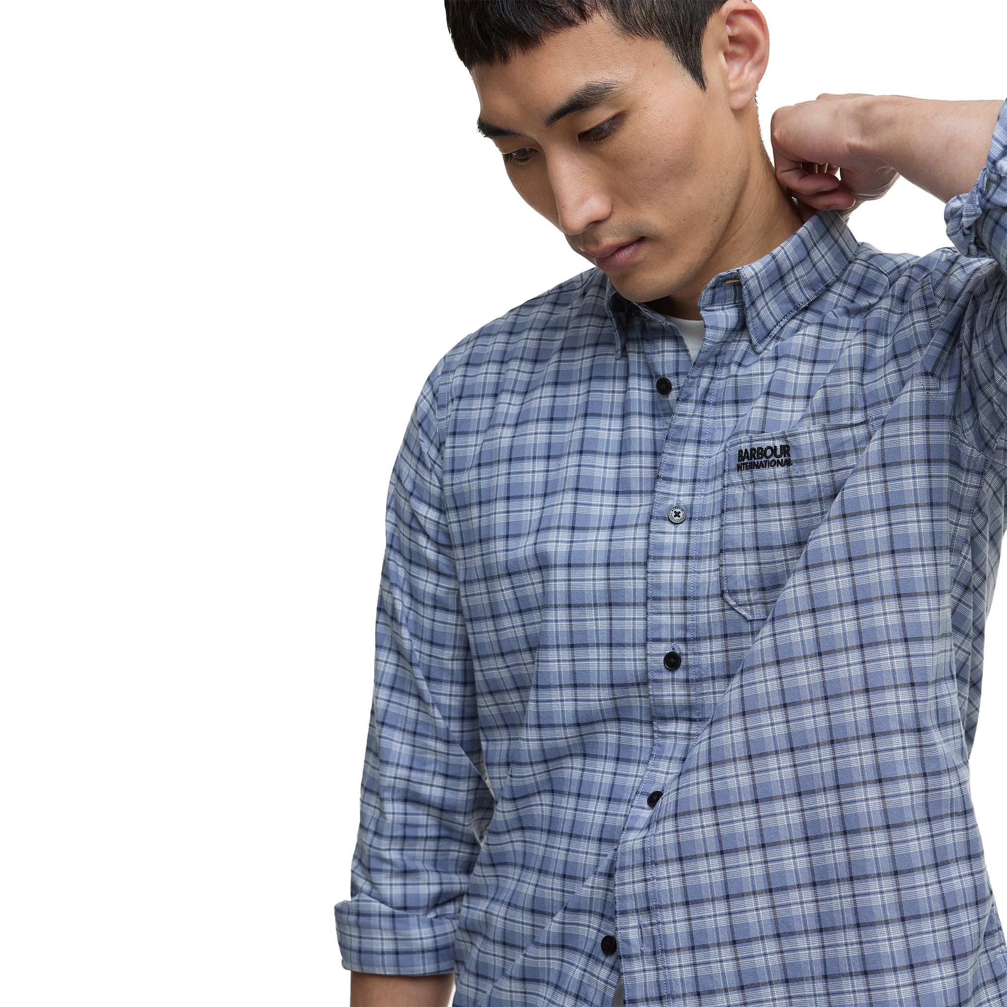 Mens Barbour International Washed Blue Hawks Check Oxford L/s Shirt - Image 3