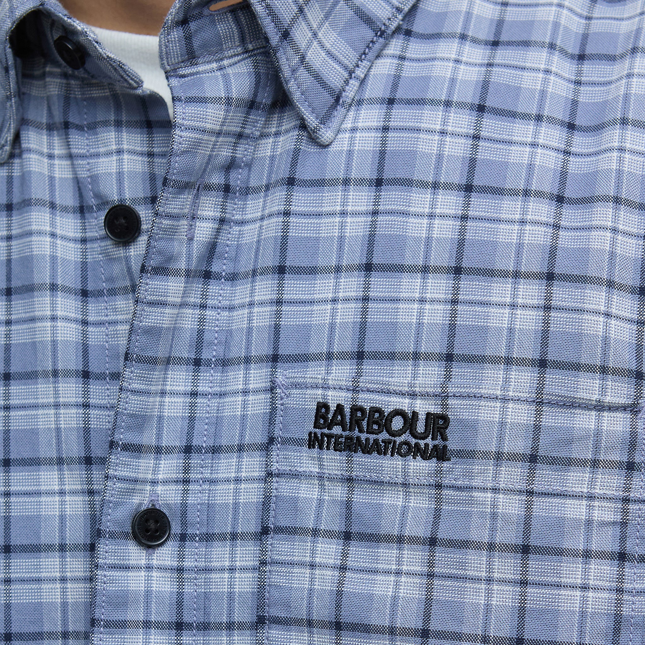 Mens Barbour International Washed Blue Hawks Check Oxford L/s Shirt - Image 4