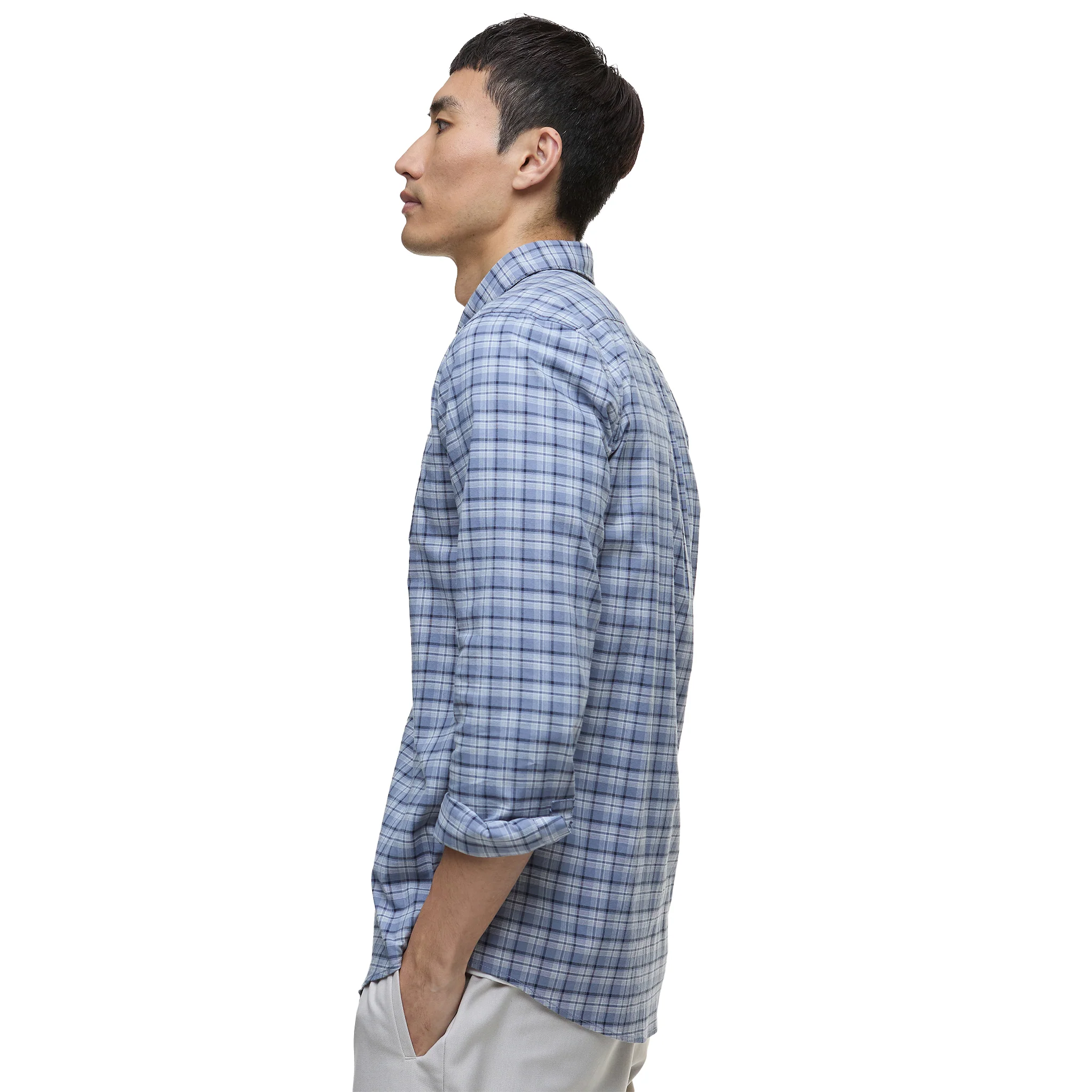 Mens Barbour International Washed Blue Hawks Check Oxford L/s Shirt - Image 5