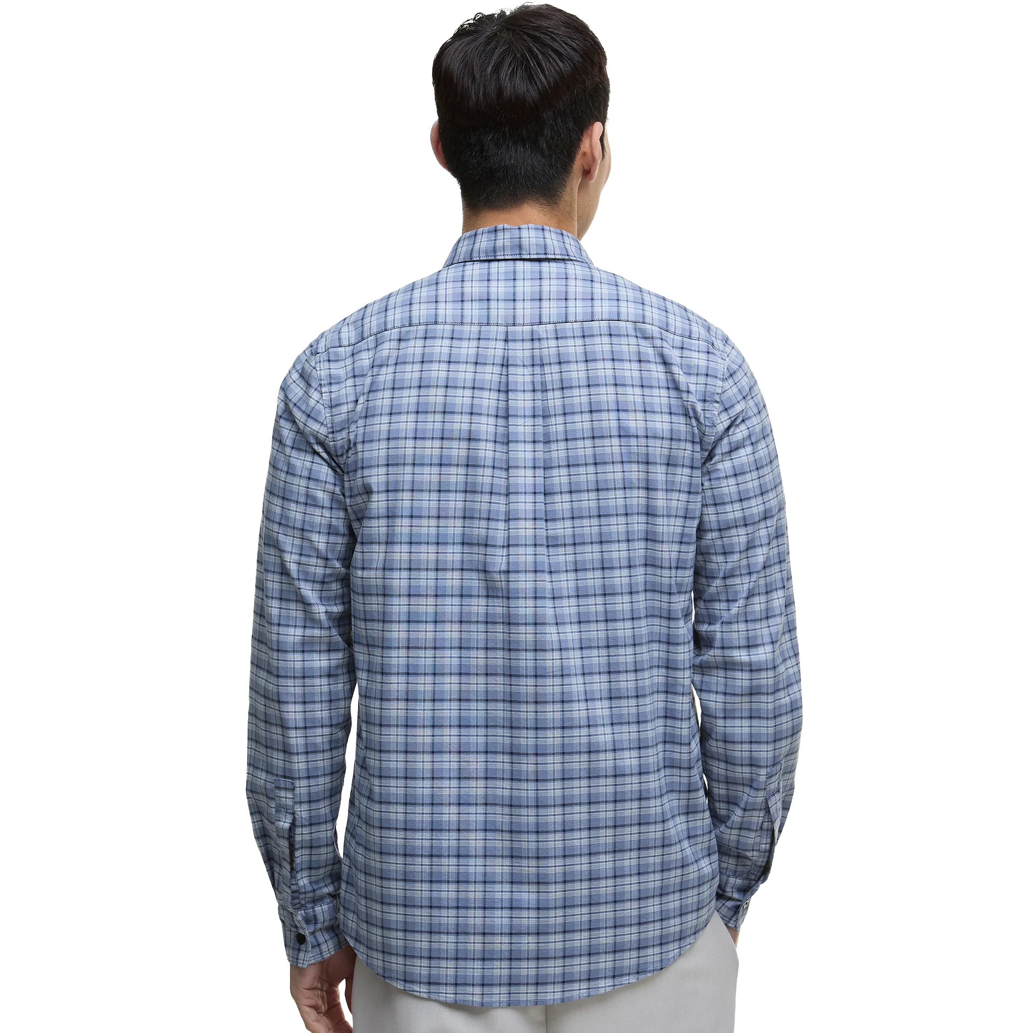 Mens Barbour International Washed Blue Hawks Check Oxford L/s Shirt - Image 6
