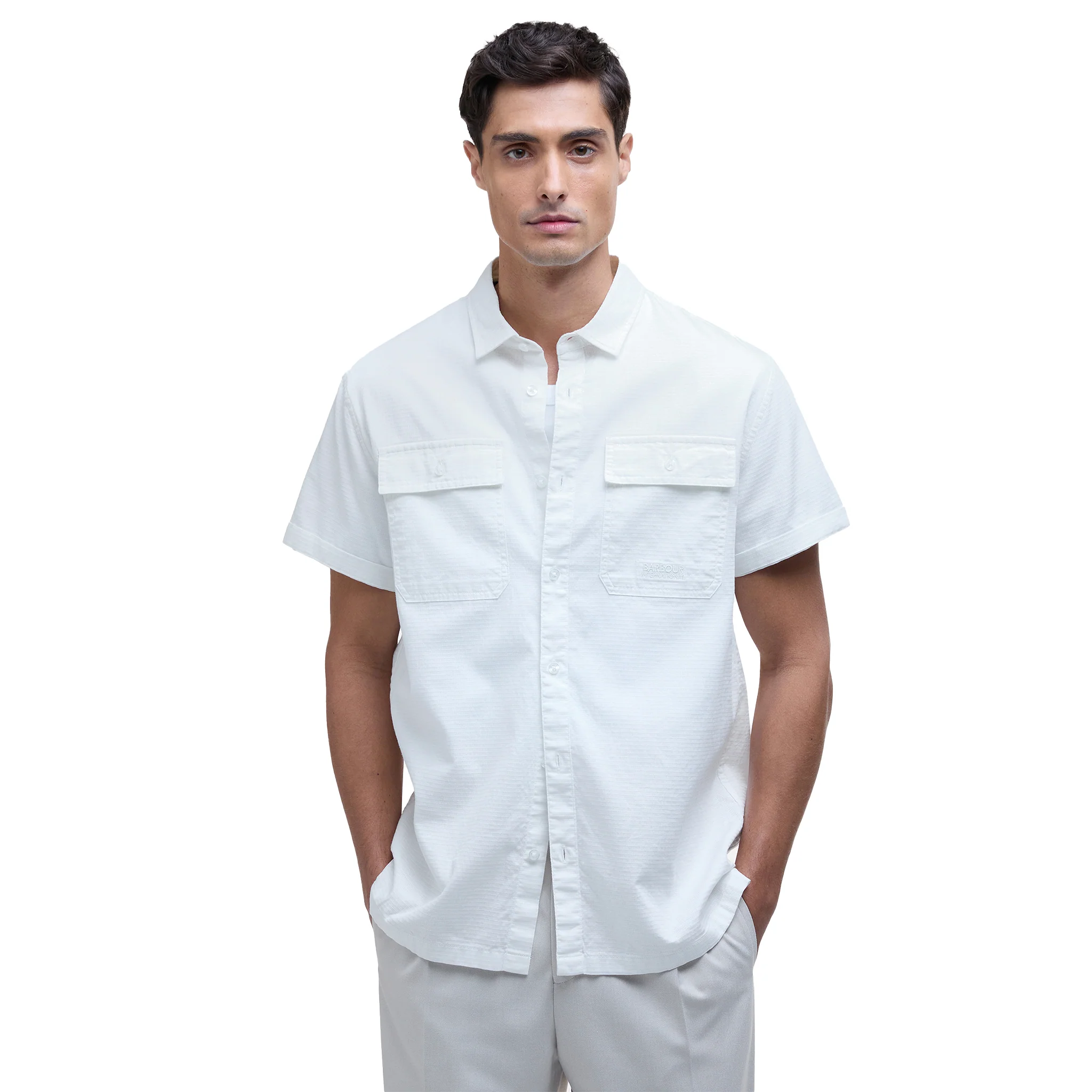 Mens Barbour International Whisper White Joshua Jacquard S/s Shirt - Image 2