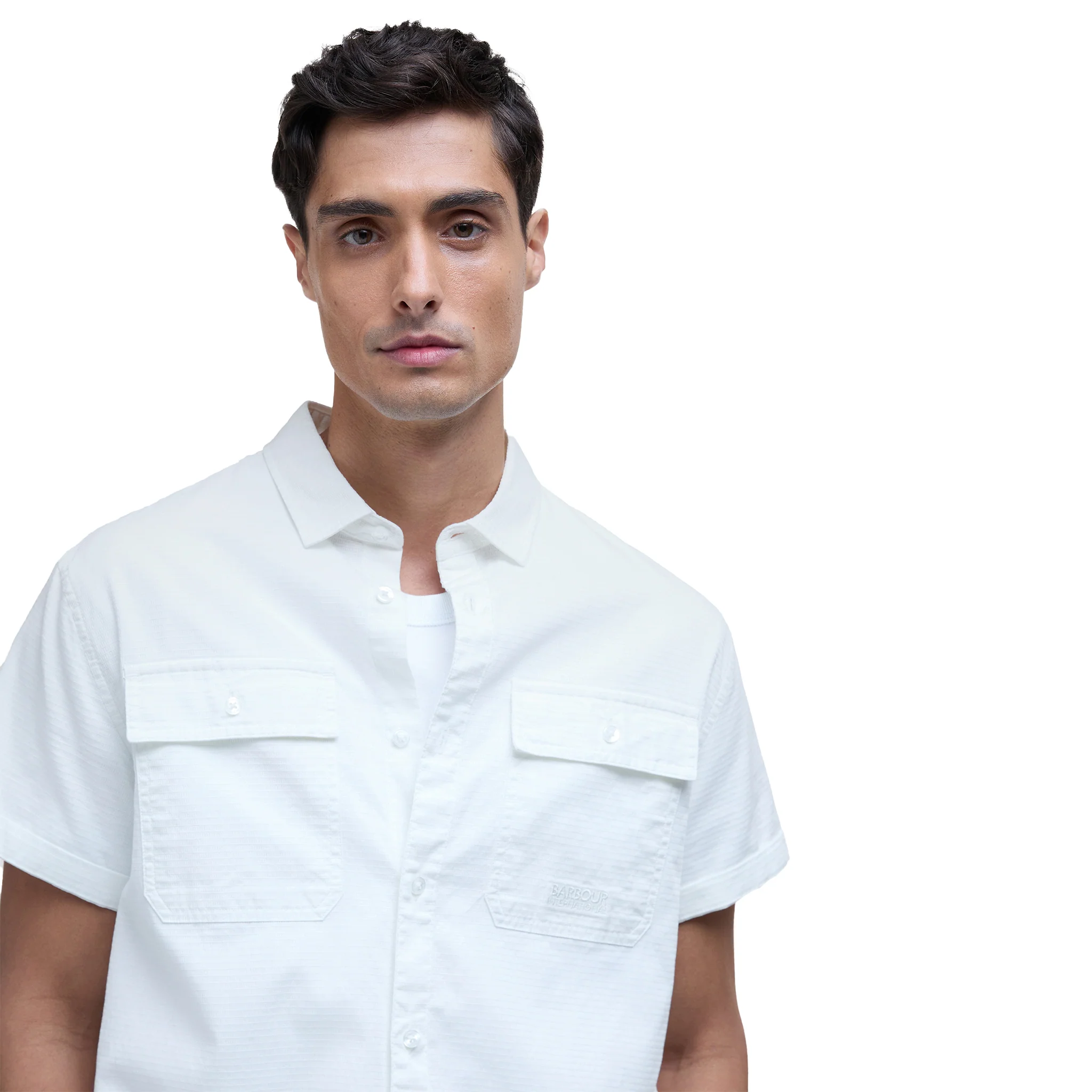 Mens Barbour International Whisper White Joshua Jacquard S/s Shirt - Image 4
