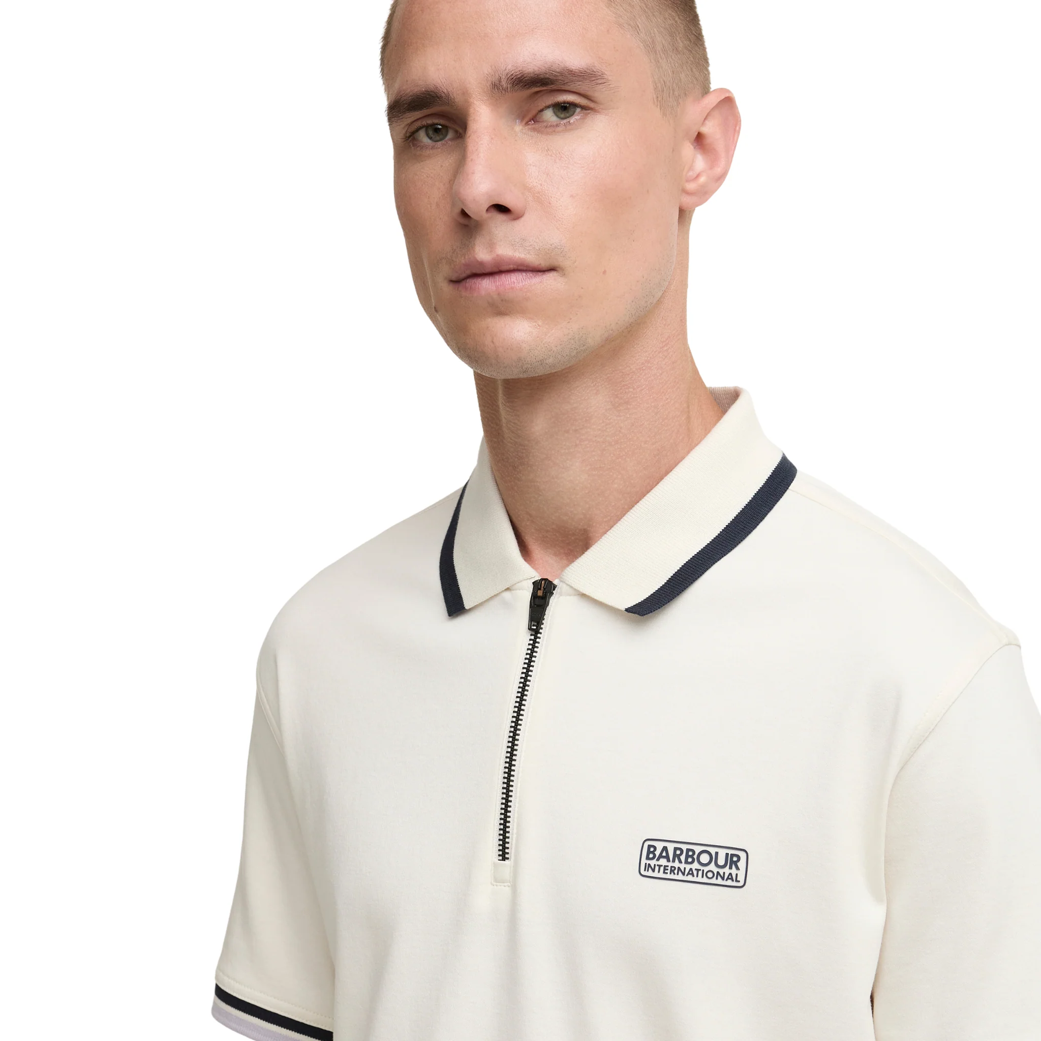 Mens Barbour International Whisper White Panter Zip S/s Polo - Image 4