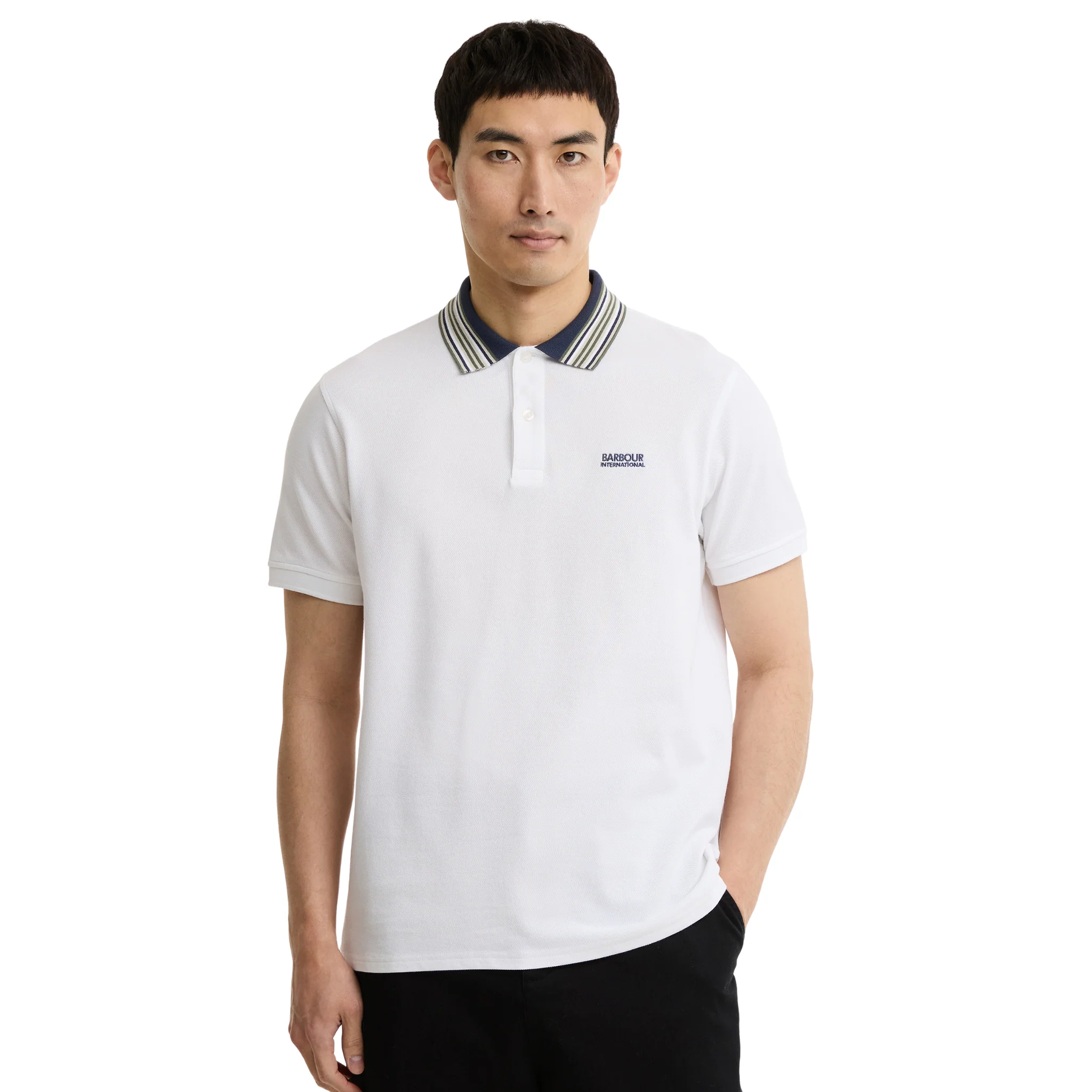 Mens Barbour International White Neville S/s Polo Shirt - Image 2