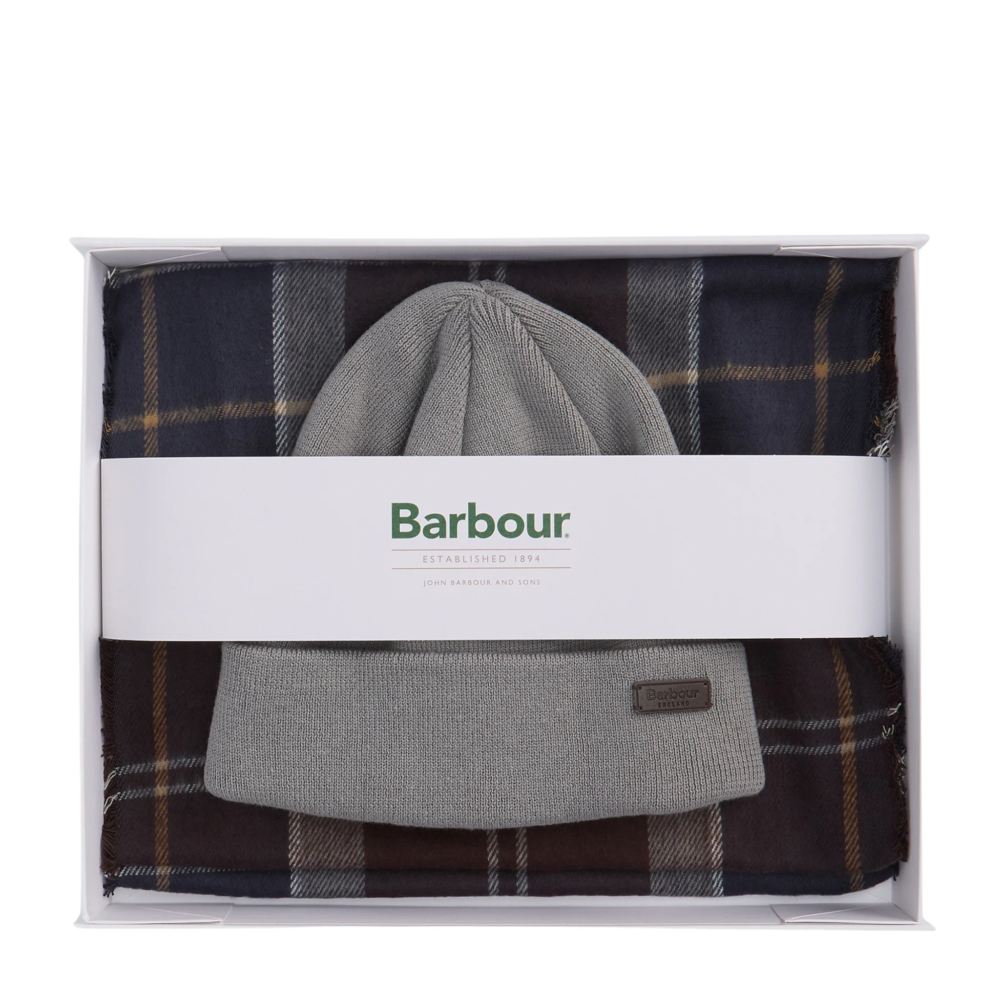 Mens Barbour Midnight Oak Swinton Beanie & Galingale Scarf Gift Set - Image 2
