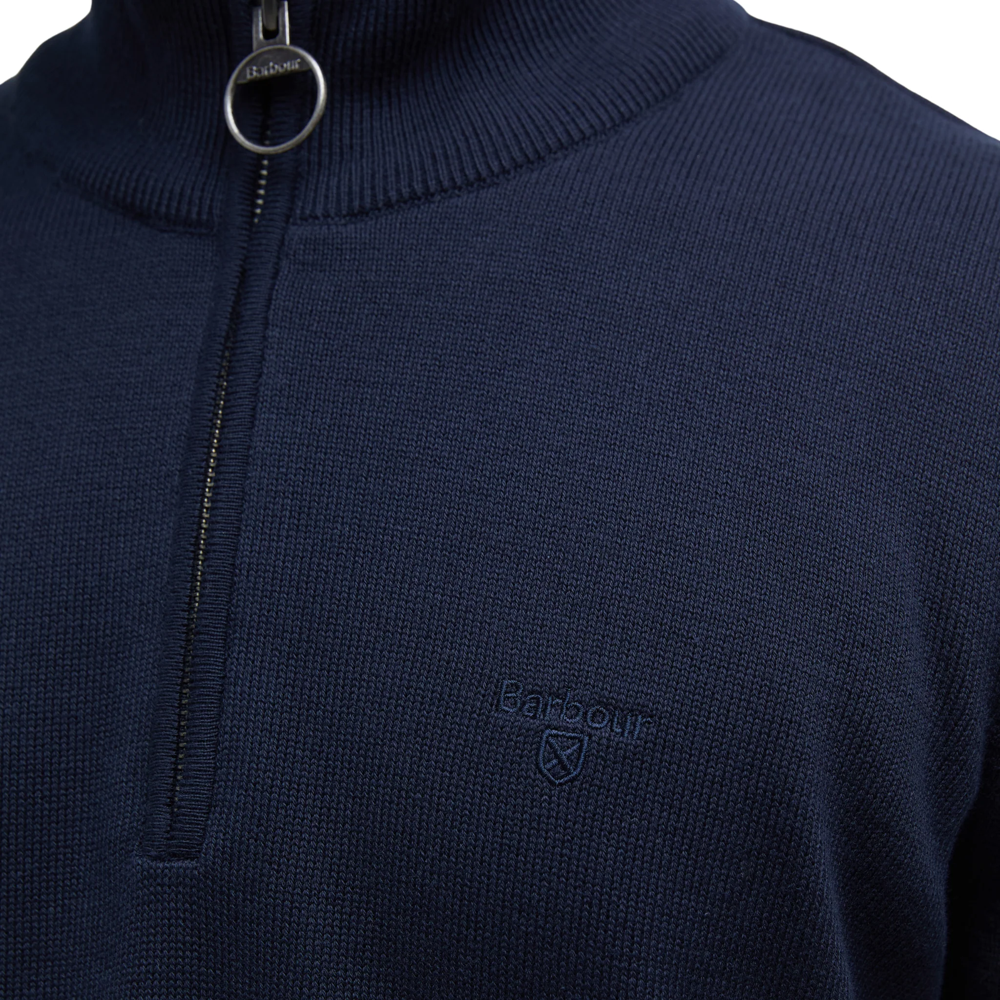 Mens Barbour Navy Cotton Half Zip Knitted Jumper - Image 5