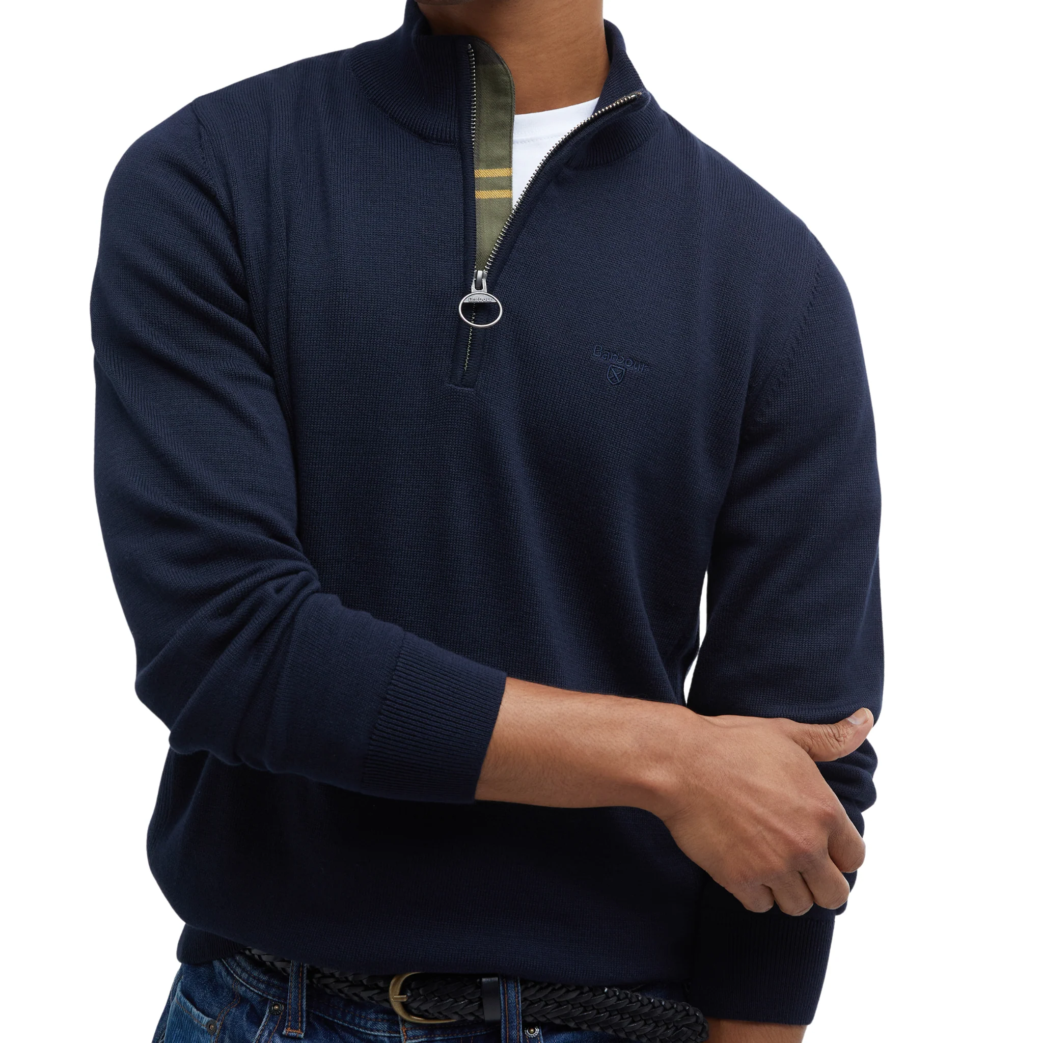 Mens Barbour Navy Cotton Half Zip Knitted Jumper - Image 7