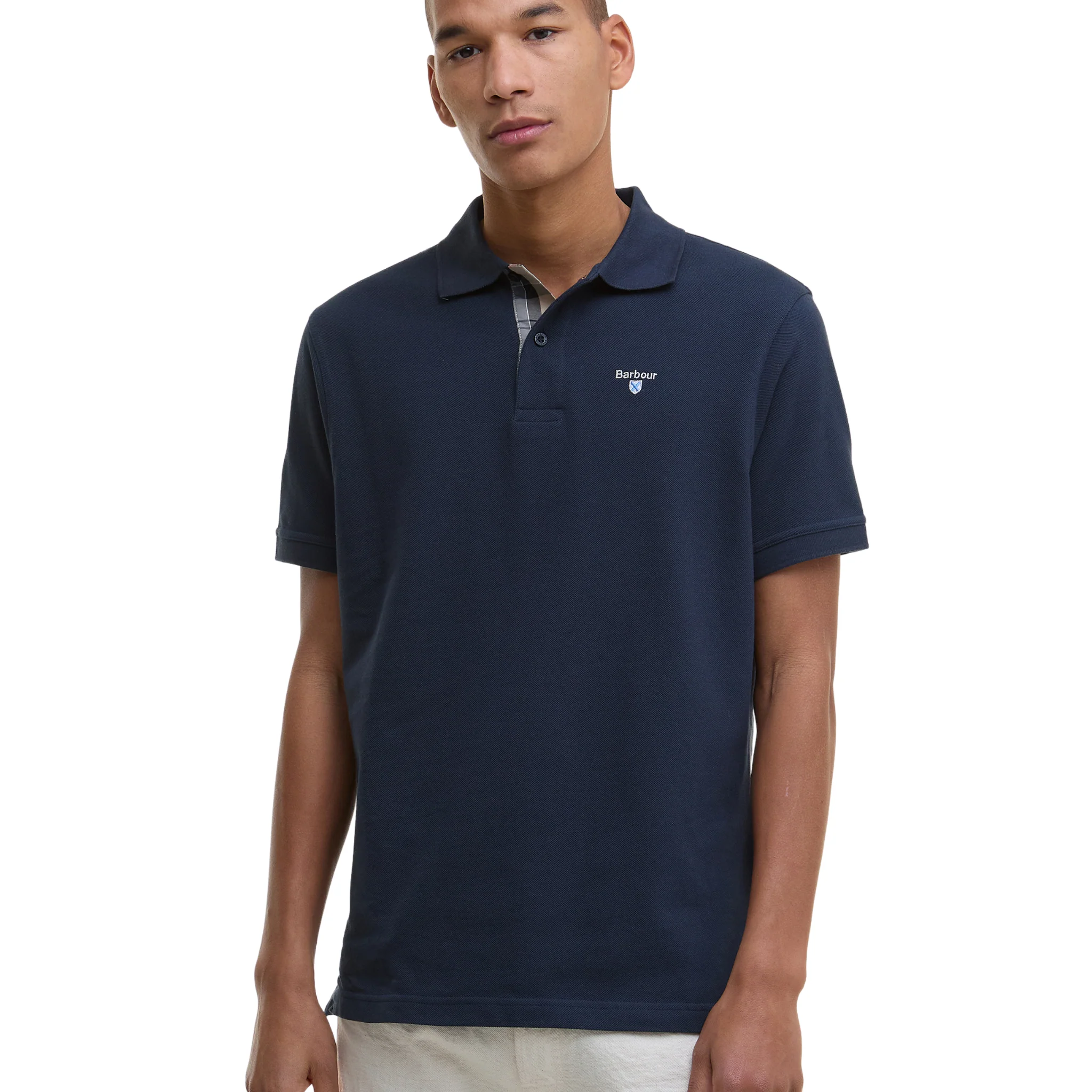 Mens Barbour New Navy Tartan Pique S/s Polo Shirt - Image 2