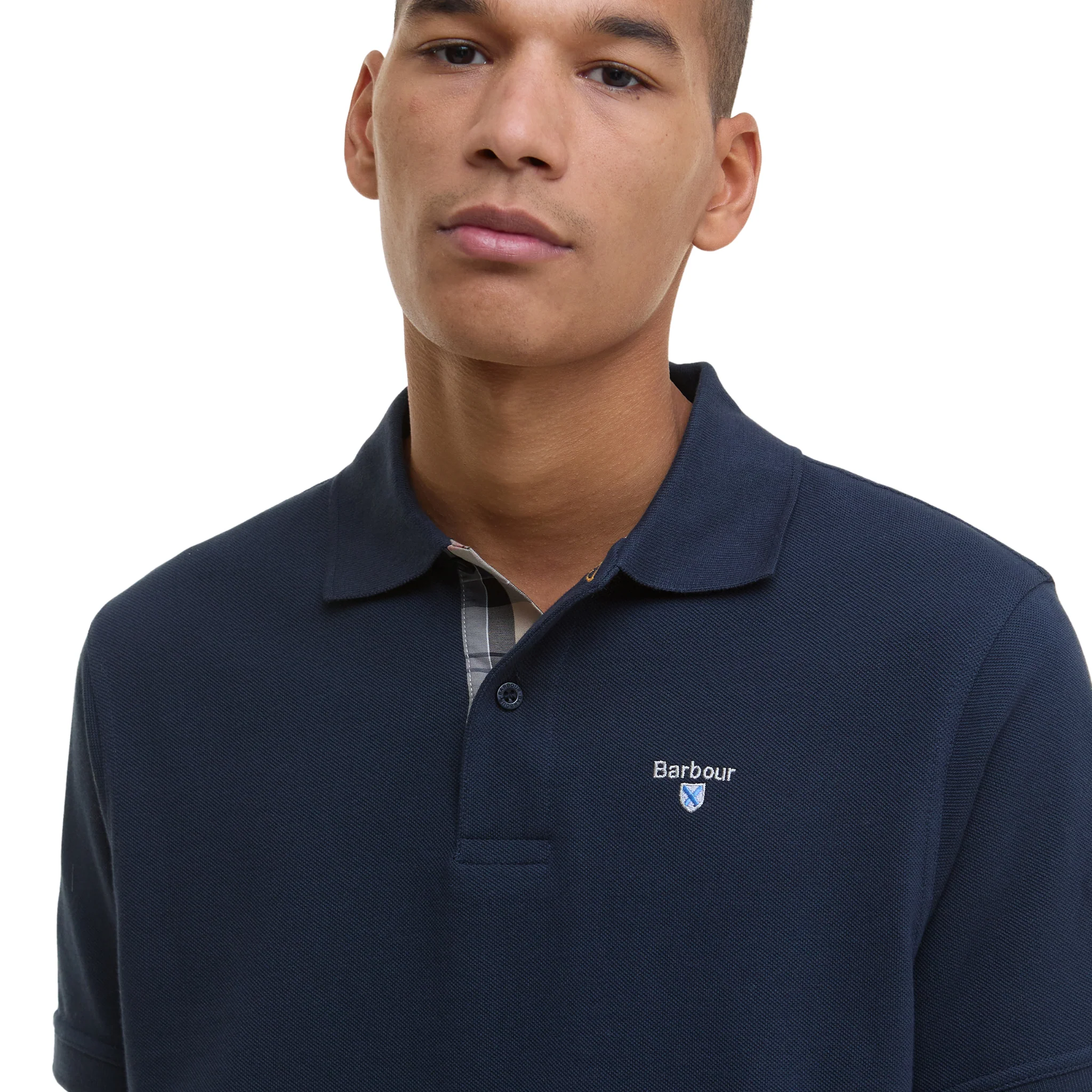 Mens Barbour New Navy Tartan Pique S/s Polo Shirt - Image 3