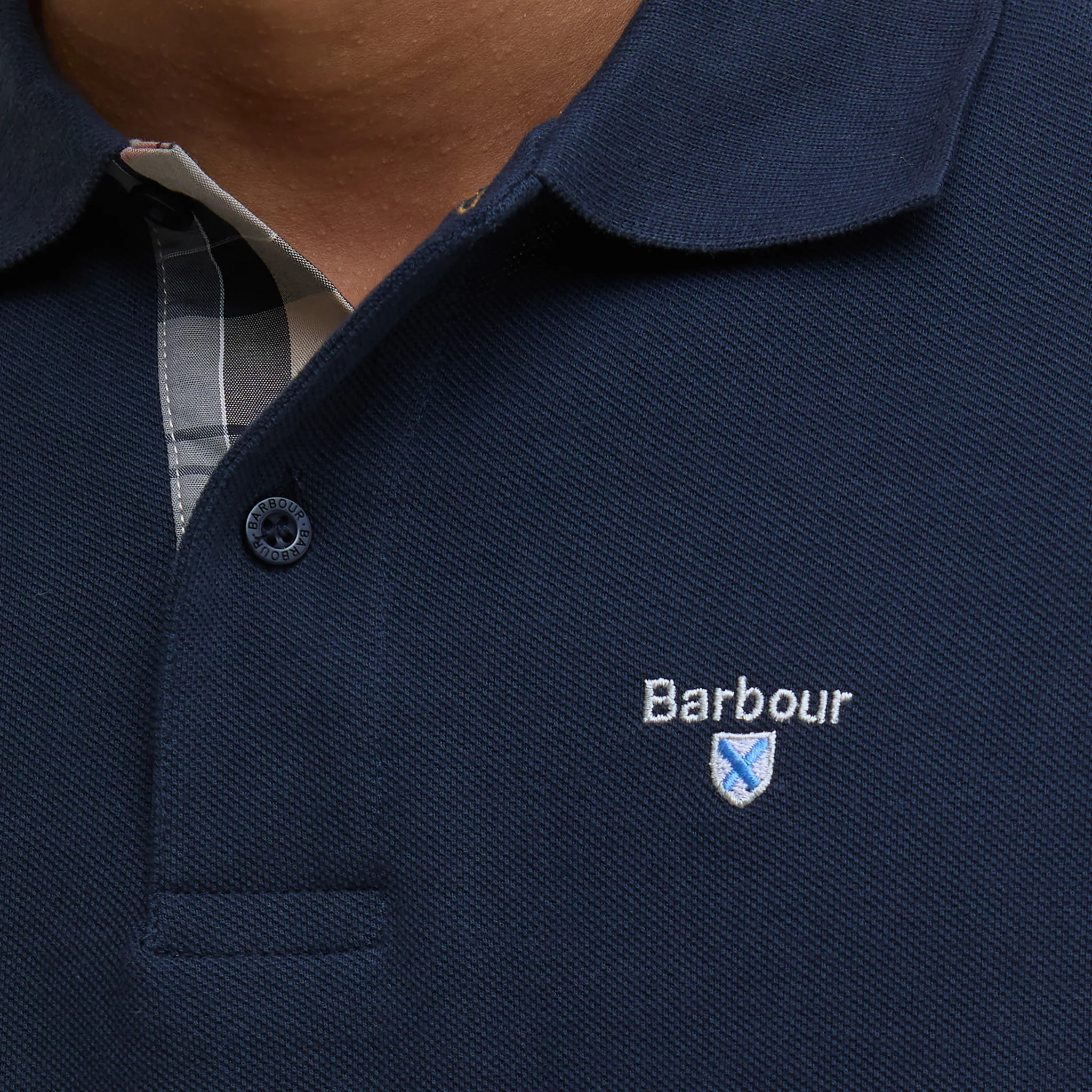 Mens Barbour New Navy Tartan Pique S/s Polo Shirt - Image 6