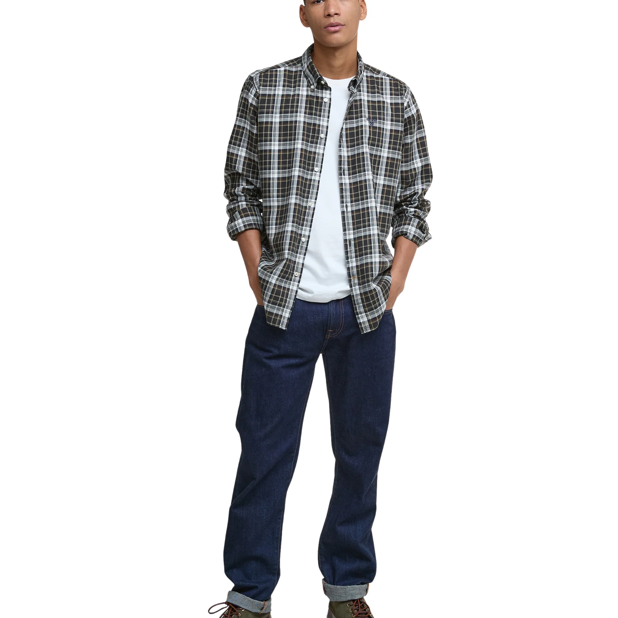 Mens Barbour Olive Mosswood Tailored Checked L/s Shirt - Image 3