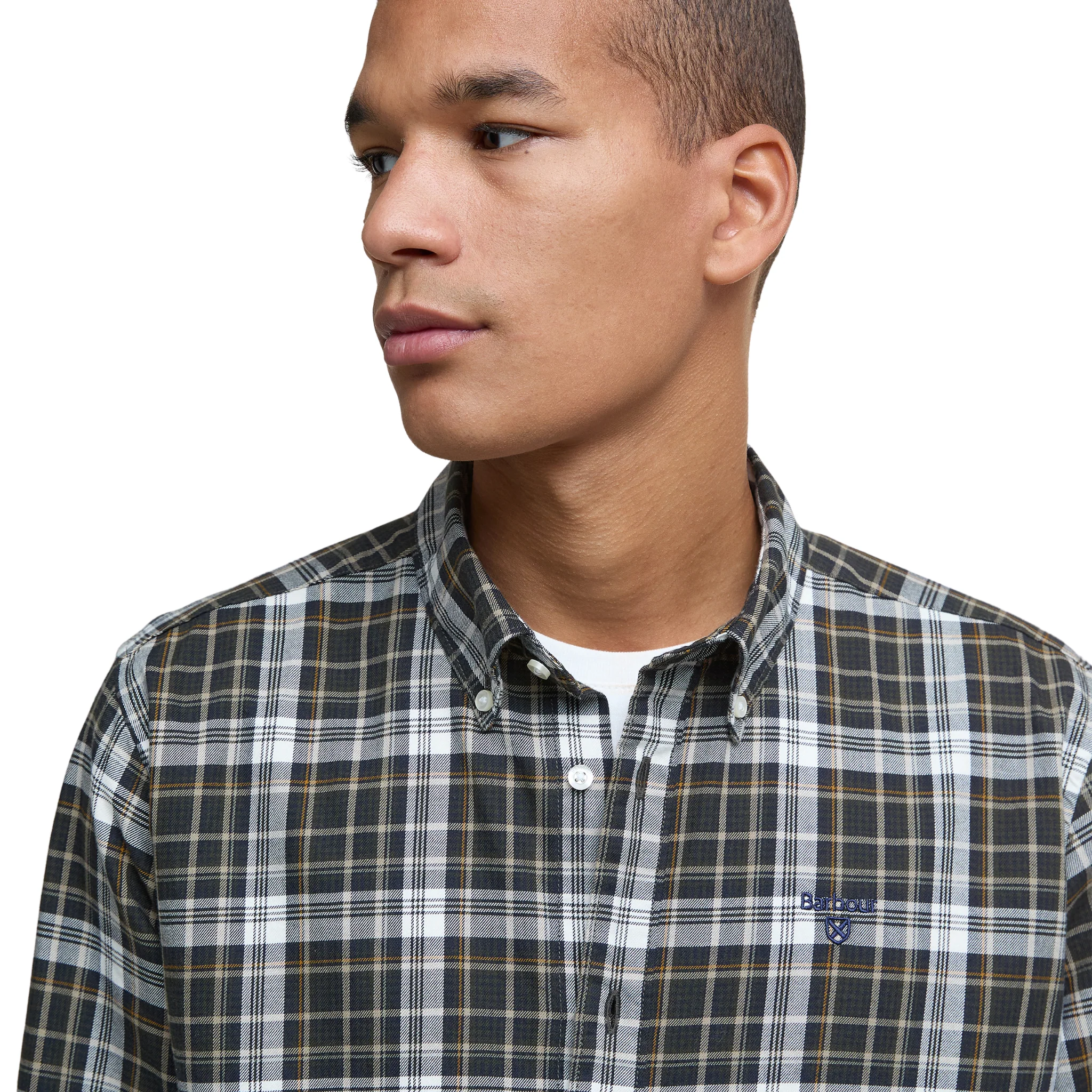 Mens Barbour Olive Mosswood Tailored Checked L/s Shirt - Image 4