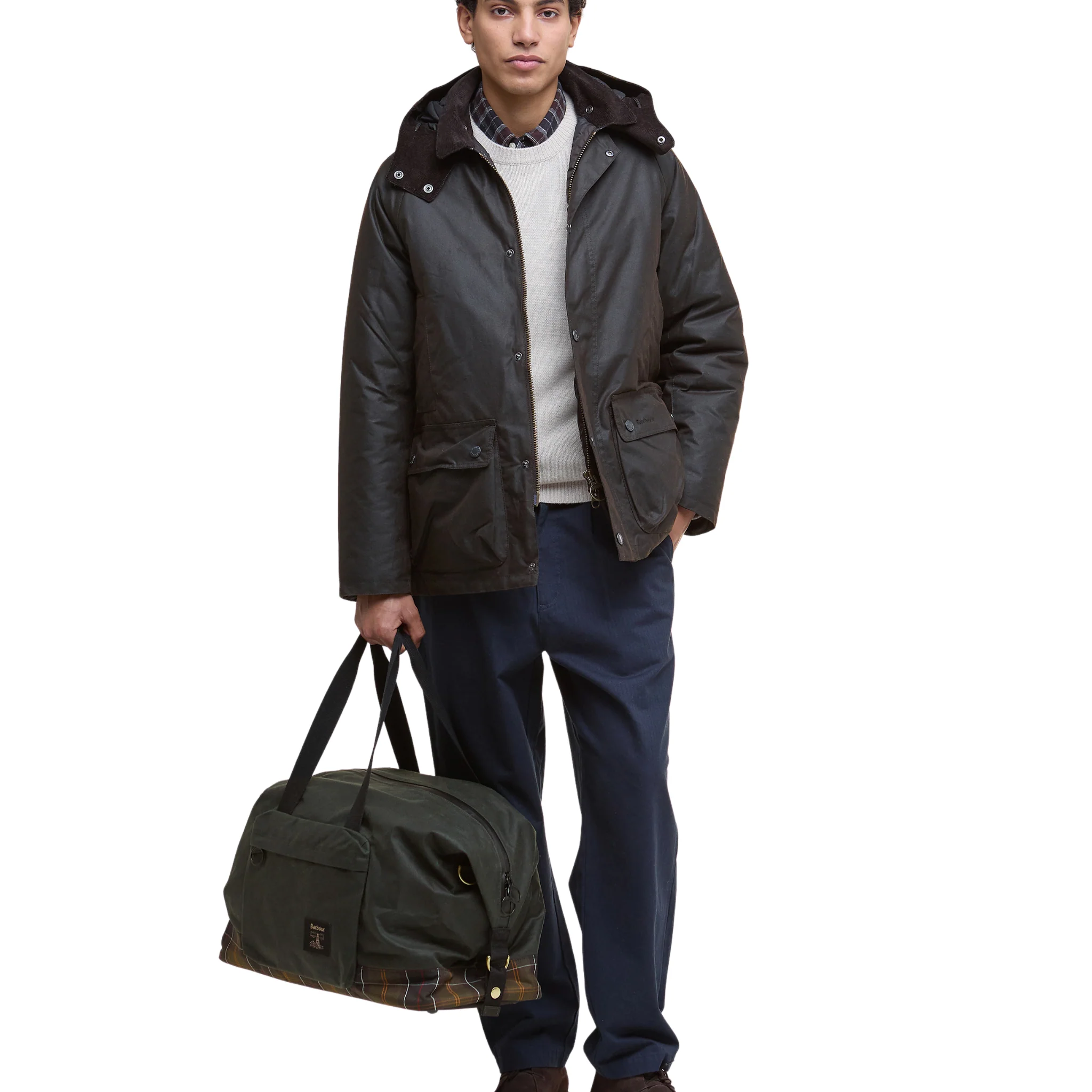 Mens Barbour Sage/Classic Tartan Field Wax Holdall - Image 11