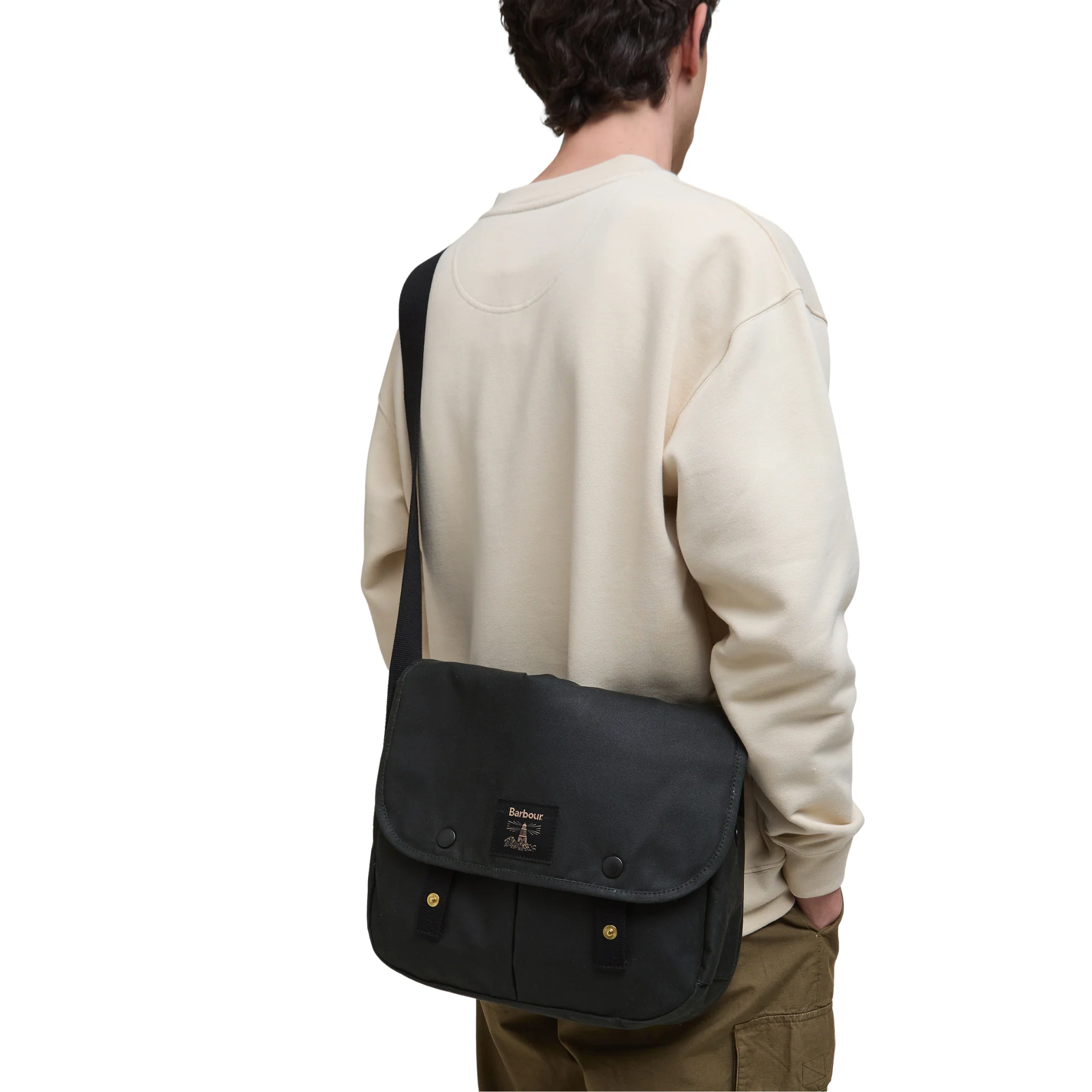 Mens Barbour Sage Field Wax Riever Crossbody Bag - Image 3