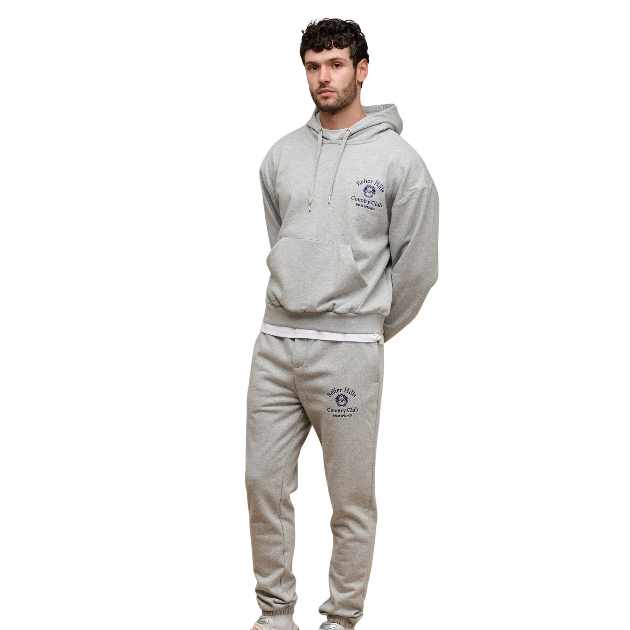 Mens Belier Grey Marl Club Motif Joggers - Image 2