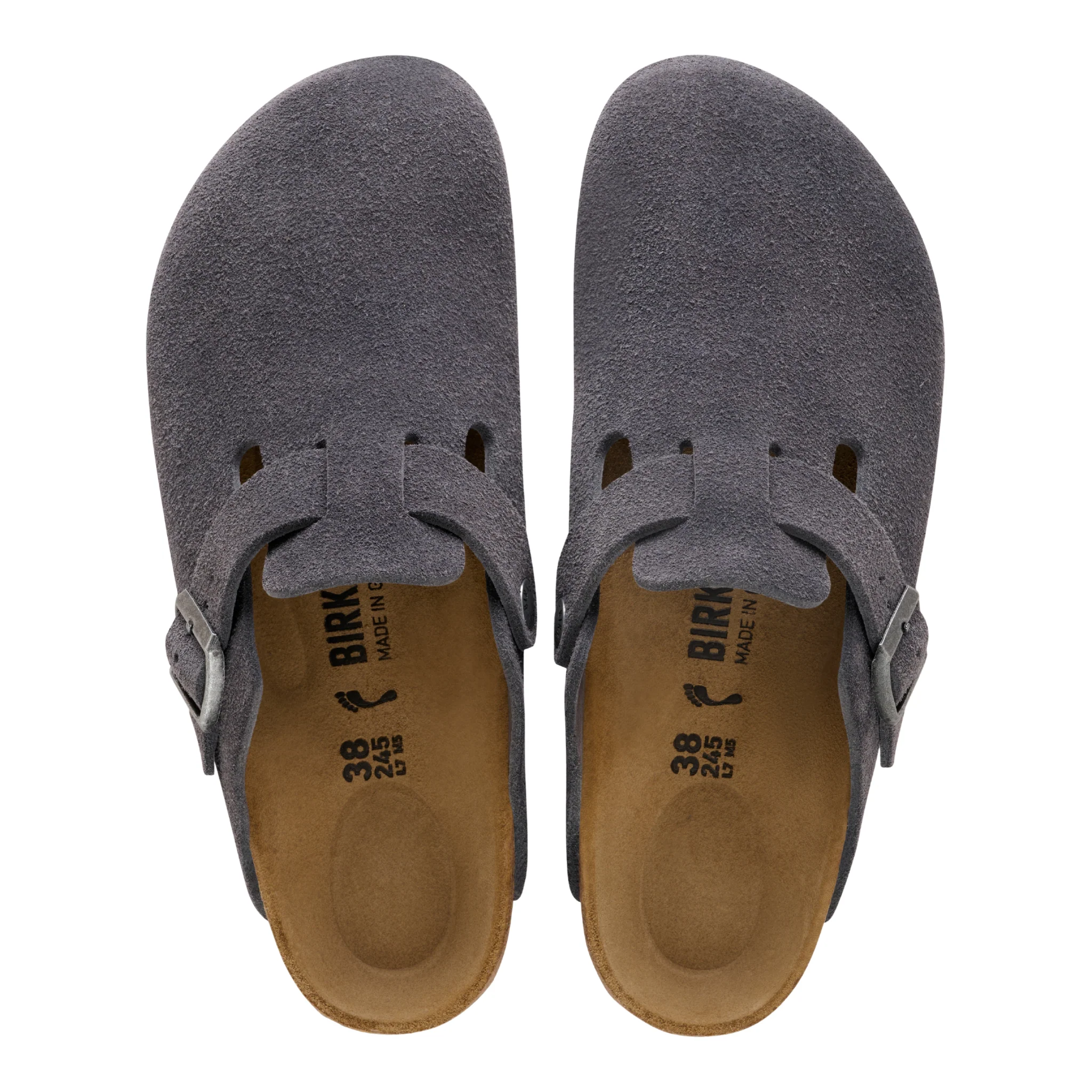 Mens Birkenstock Charcoal Boston Suede Clogs - Image 3