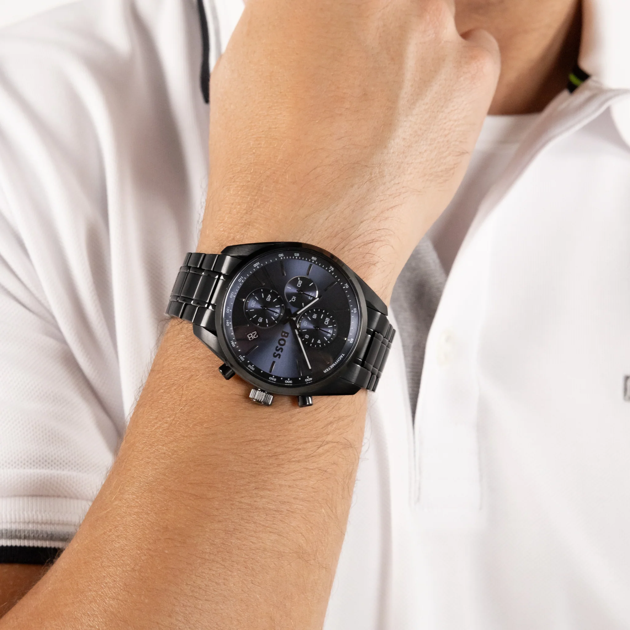 Mens BOSS Black/Blue Dial Grand Prix 44 Bracelet Watch - Image 2
