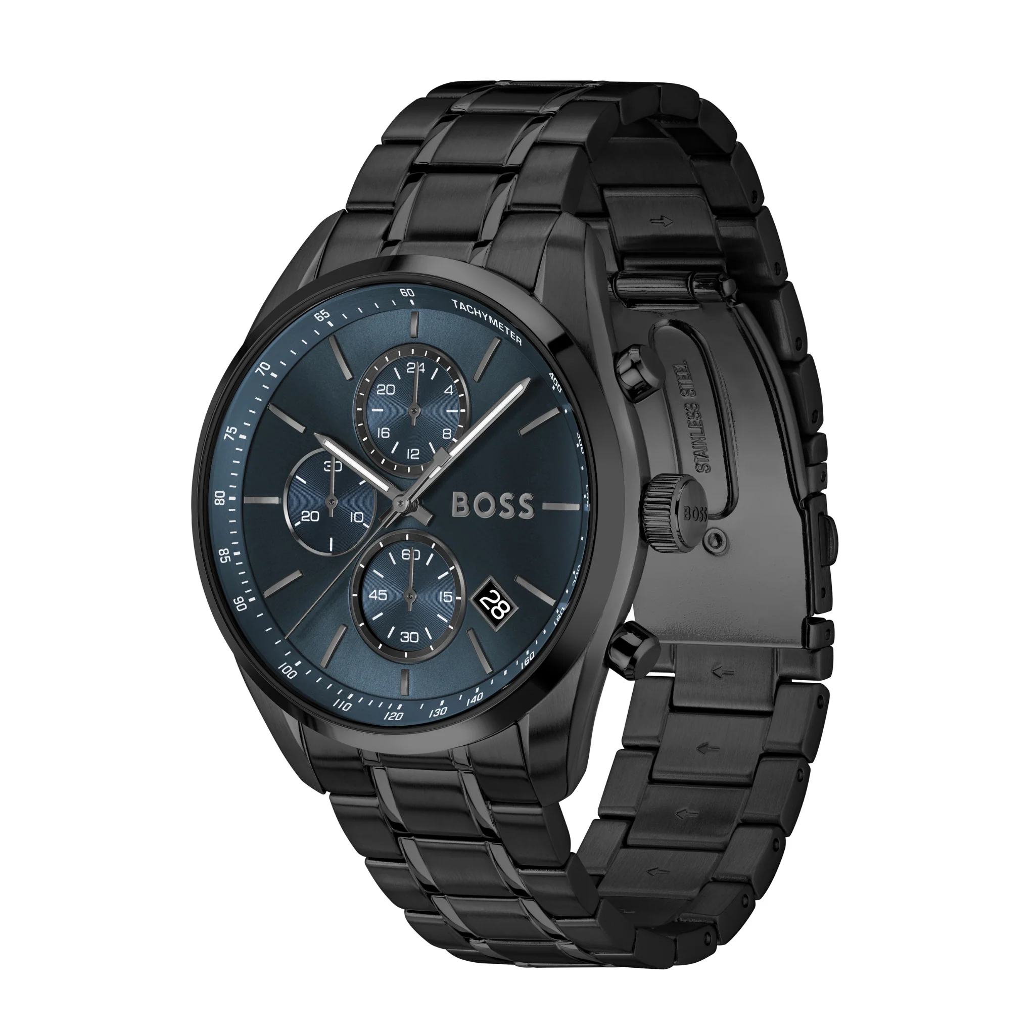 Mens BOSS Black/Blue Dial Grand Prix 44 Bracelet Watch - Image 4