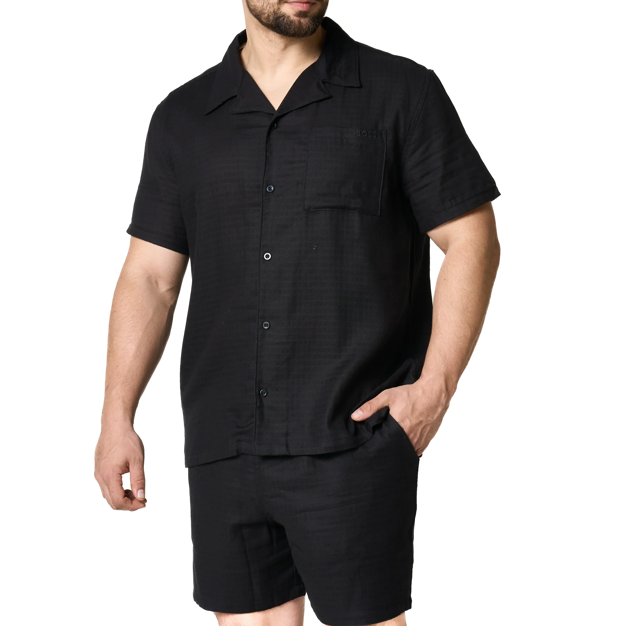 Mens BOSS Black Vida Soft Texture Beach Shorts - Image 2