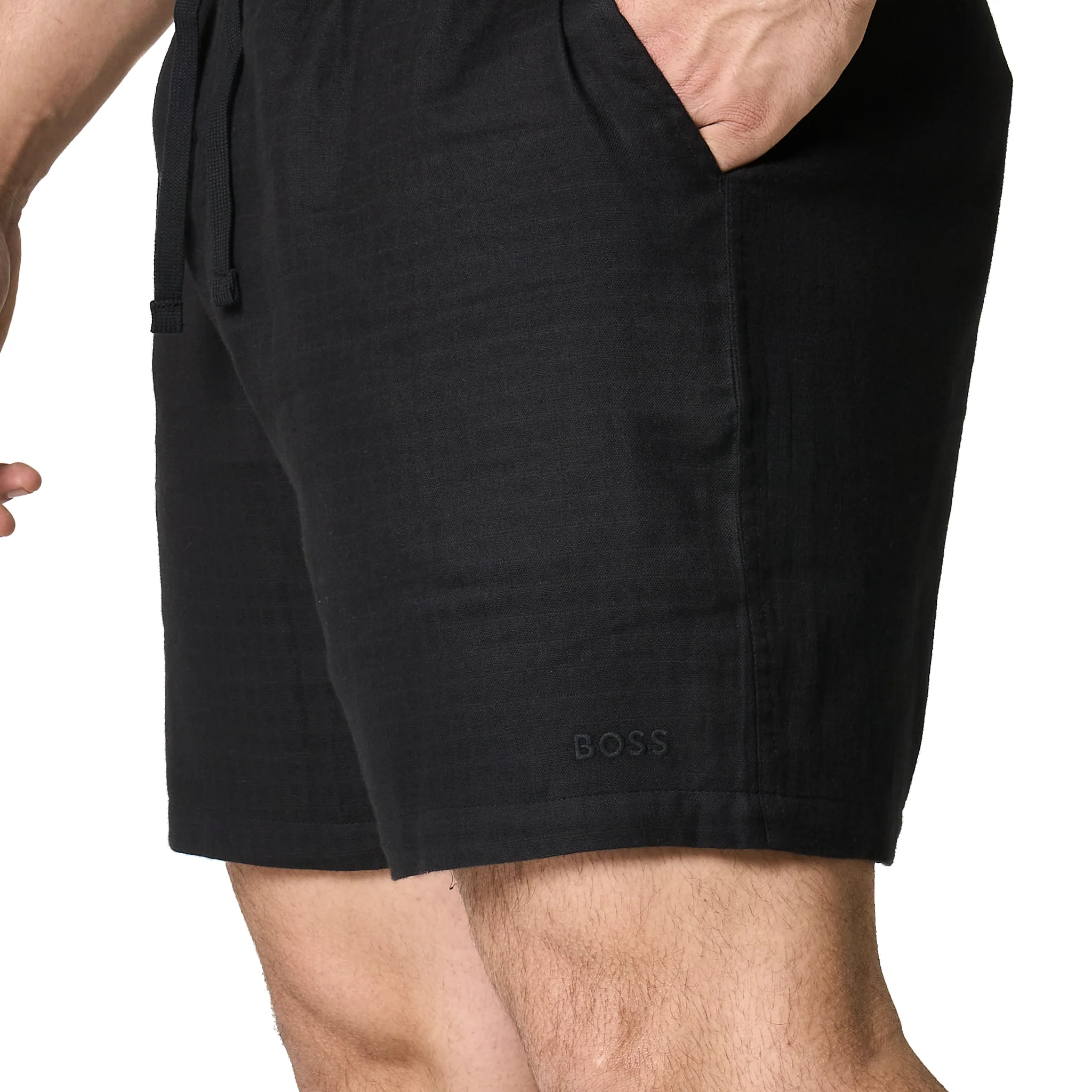 Mens BOSS Black Vida Soft Texture Beach Shorts - Image 3